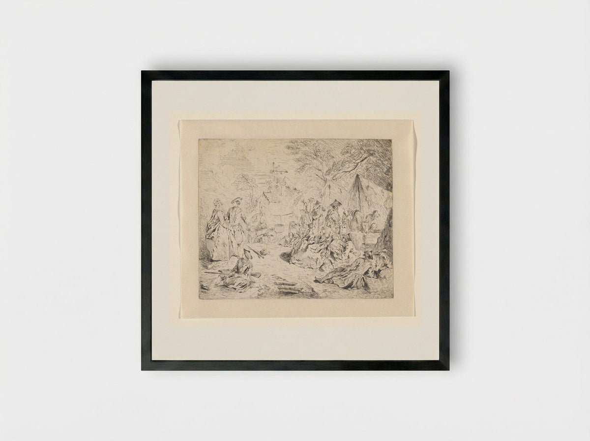 Military Encampment with Soldiers and Women - Jean-Baptiste-Joseph Pater - Framed Print Black