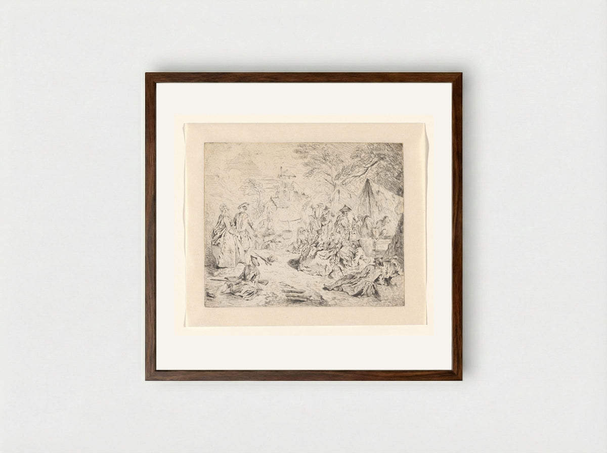 Military Encampment with Soldiers and Women - Jean-Baptiste-Joseph Pater - Framed Print Dark Wood