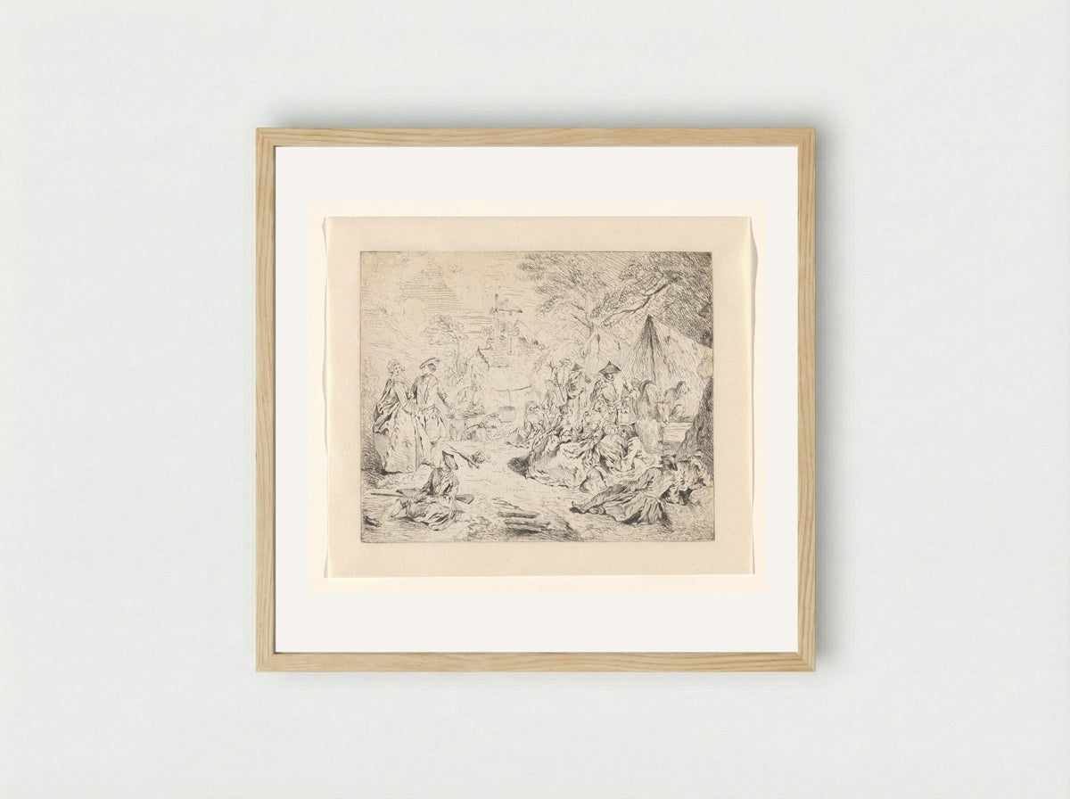 Military Encampment with Soldiers and Women - Jean-Baptiste-Joseph Pater - Framed Print Wood