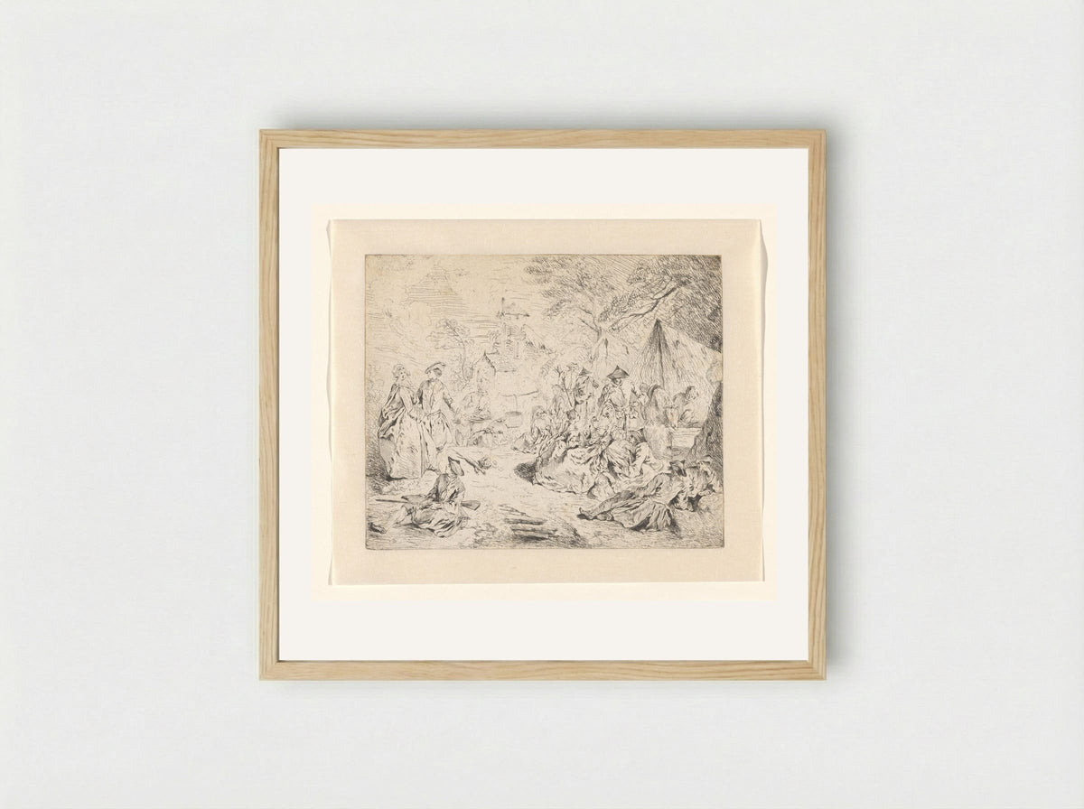 Military Encampment with Soldiers and Women - Jean-Baptiste-Joseph Pater - Framed Print Wood