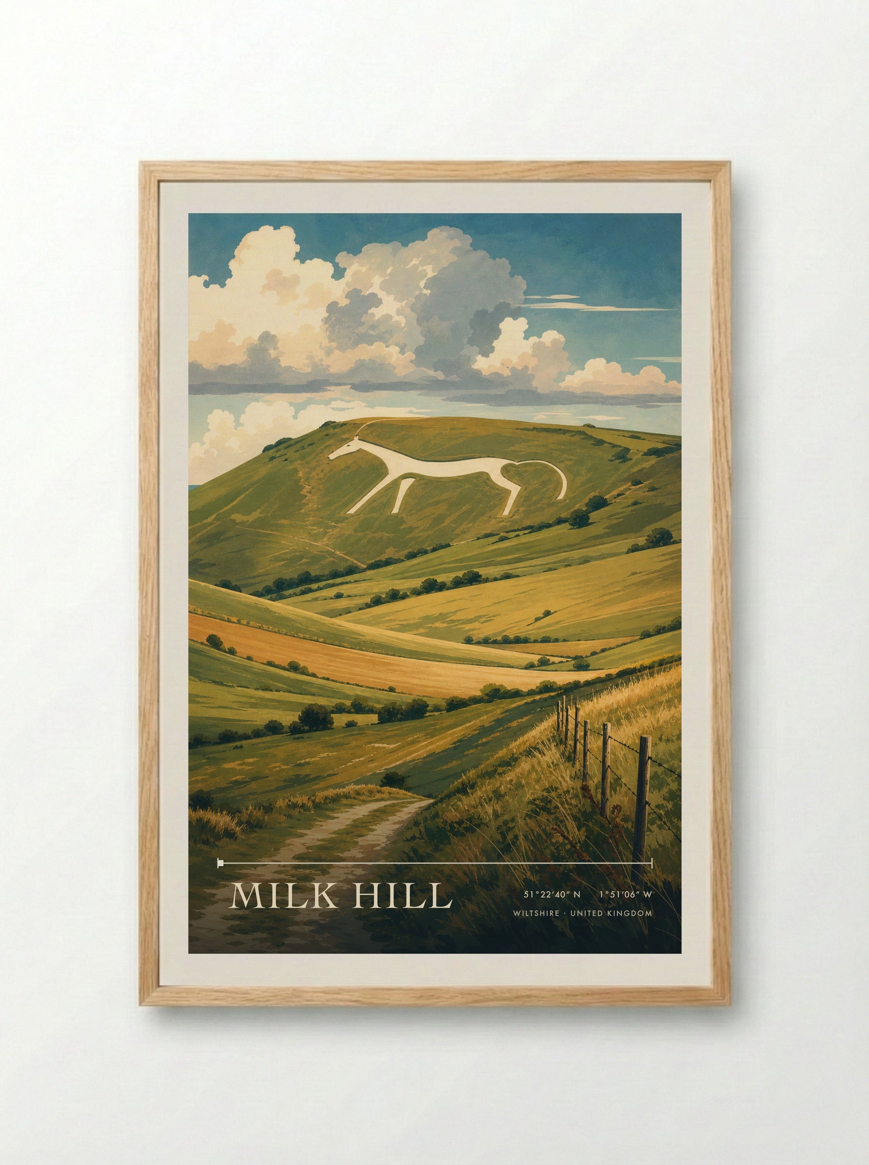 Milk Hill Wiltshire United Kingdom Travel Poster - Framed Print Wood