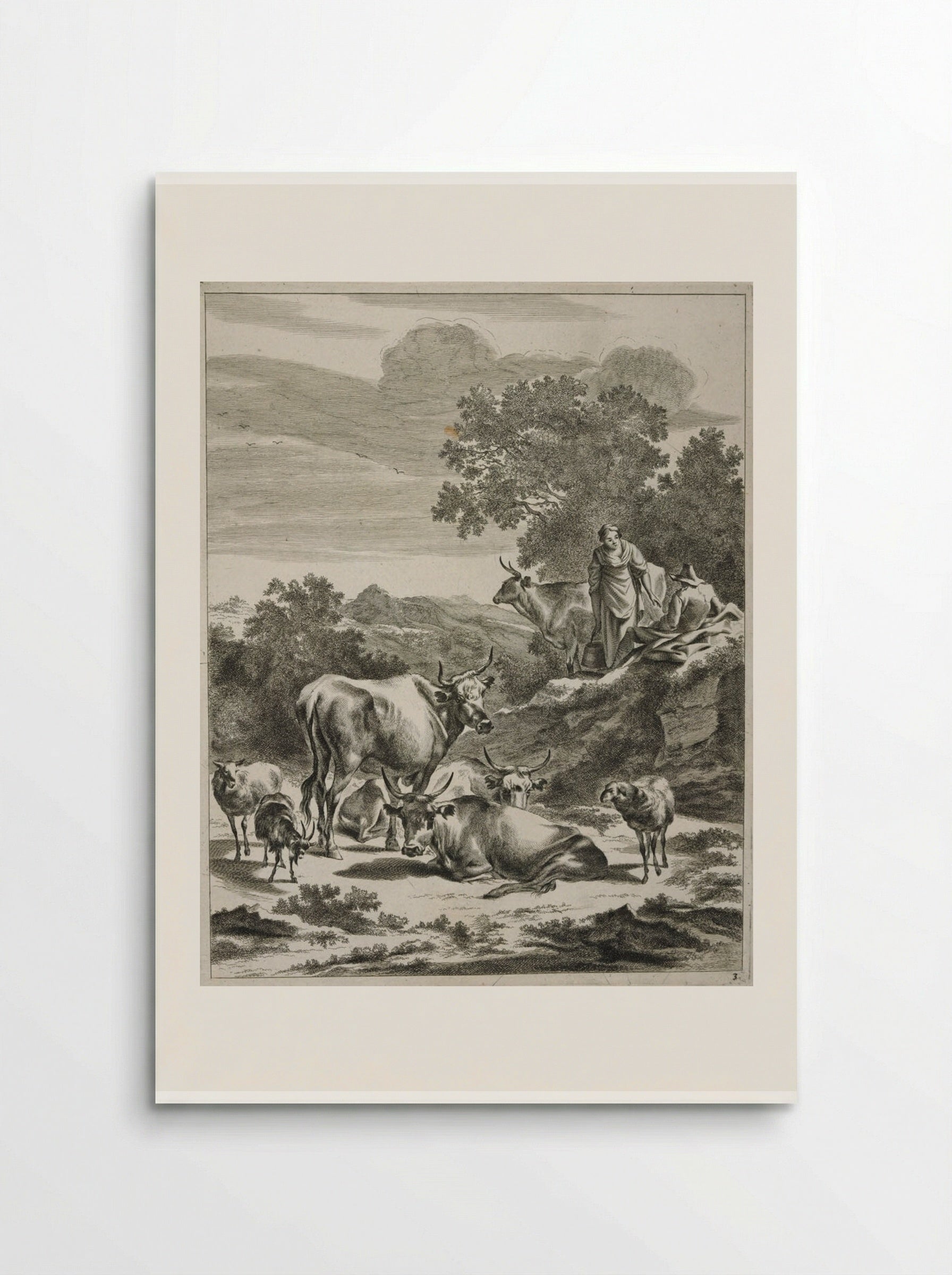 Milkmaid and Seated Herdsman on a Hillock - Johannes Visscher - Poster