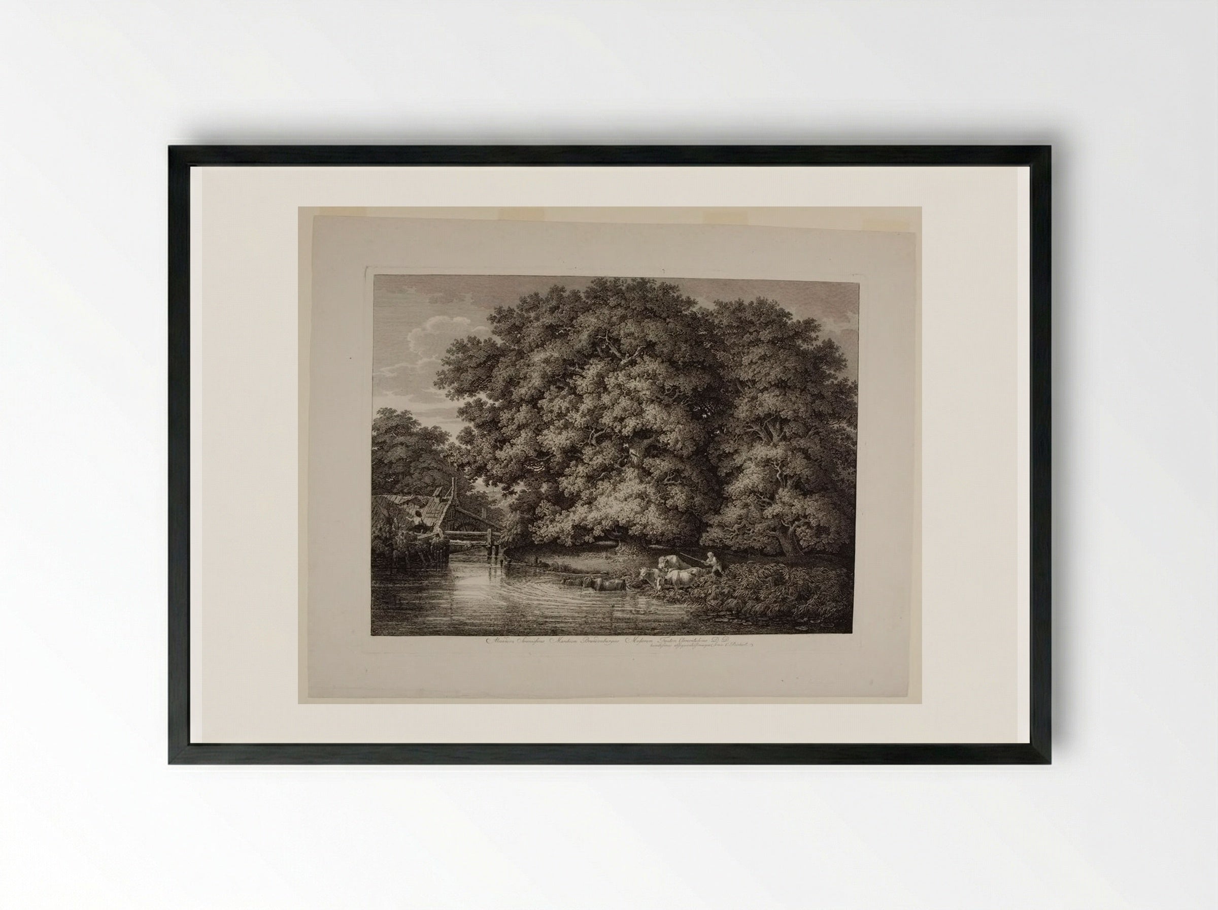 Mill by the Great Oak - Johann Christian Reinhart - Framed Print Black