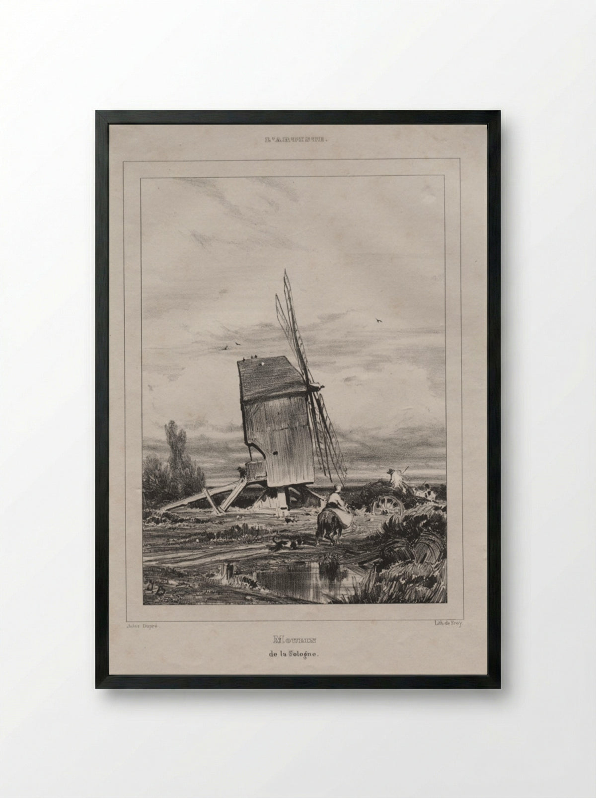 Mill in the Sologne, France - Jules Dupré - Framed Print Black