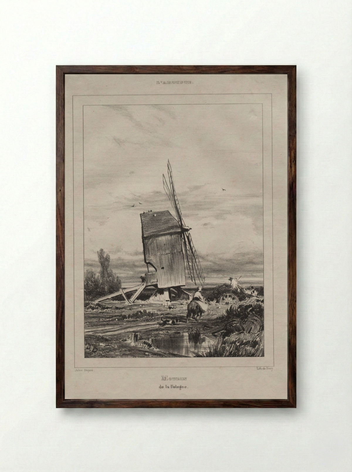 Mill in the Sologne, France - Jules Dupré - Framed Print Dark Wood
