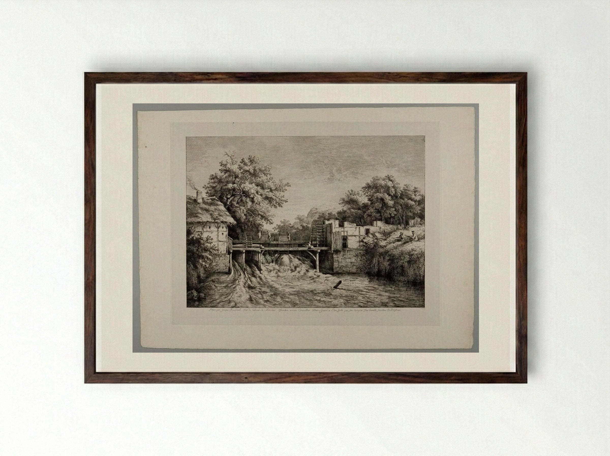 Mill with Two Draughtsmen on the Right - Jean-Jacques de Boissieu - Framed Print Dark Wood