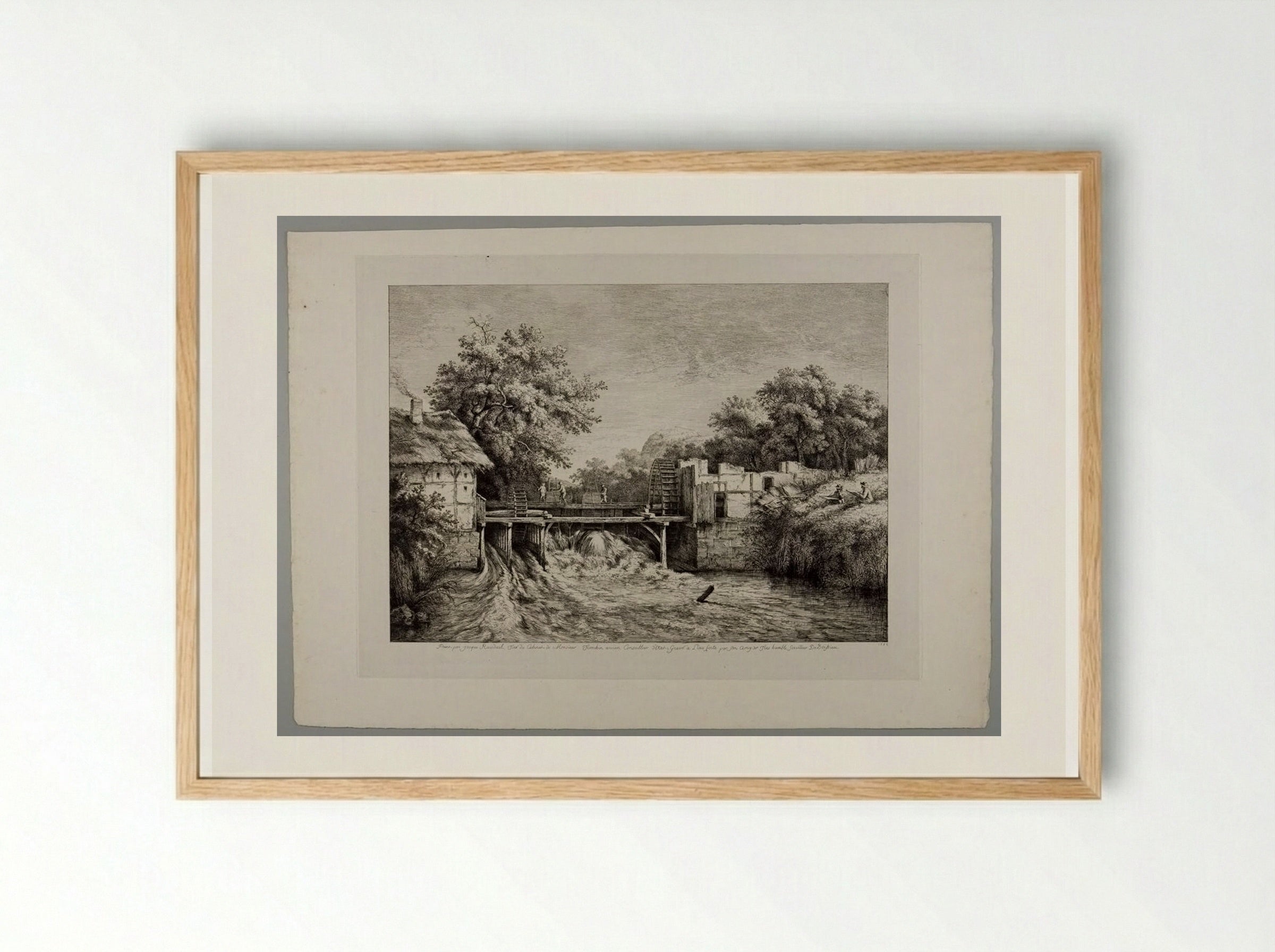 Mill with Two Draughtsmen on the Right - Jean-Jacques de Boissieu - Framed Print Wood