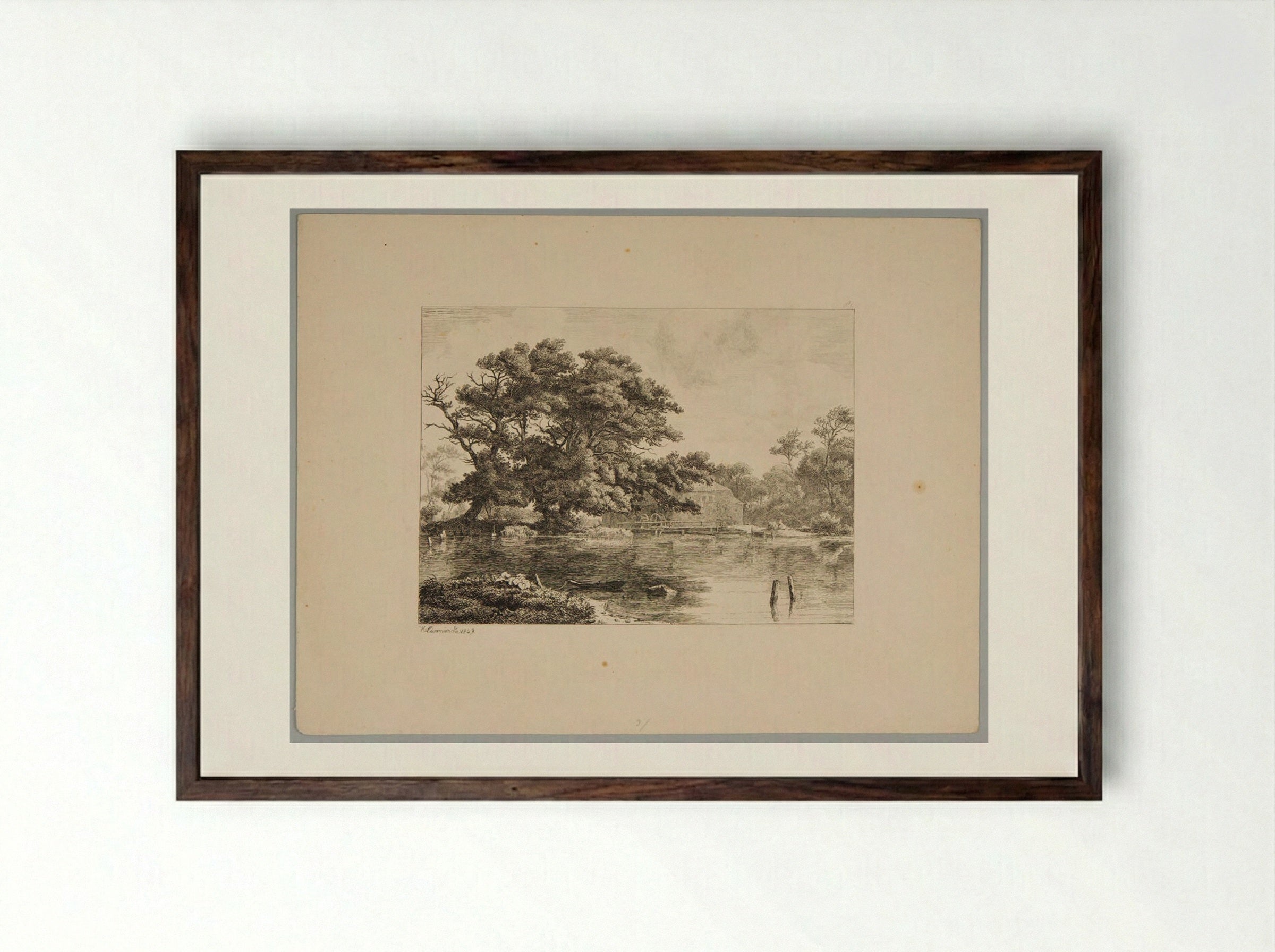 Mill - Johann Hermann Carmiencke - Framed Print Dark Wood
