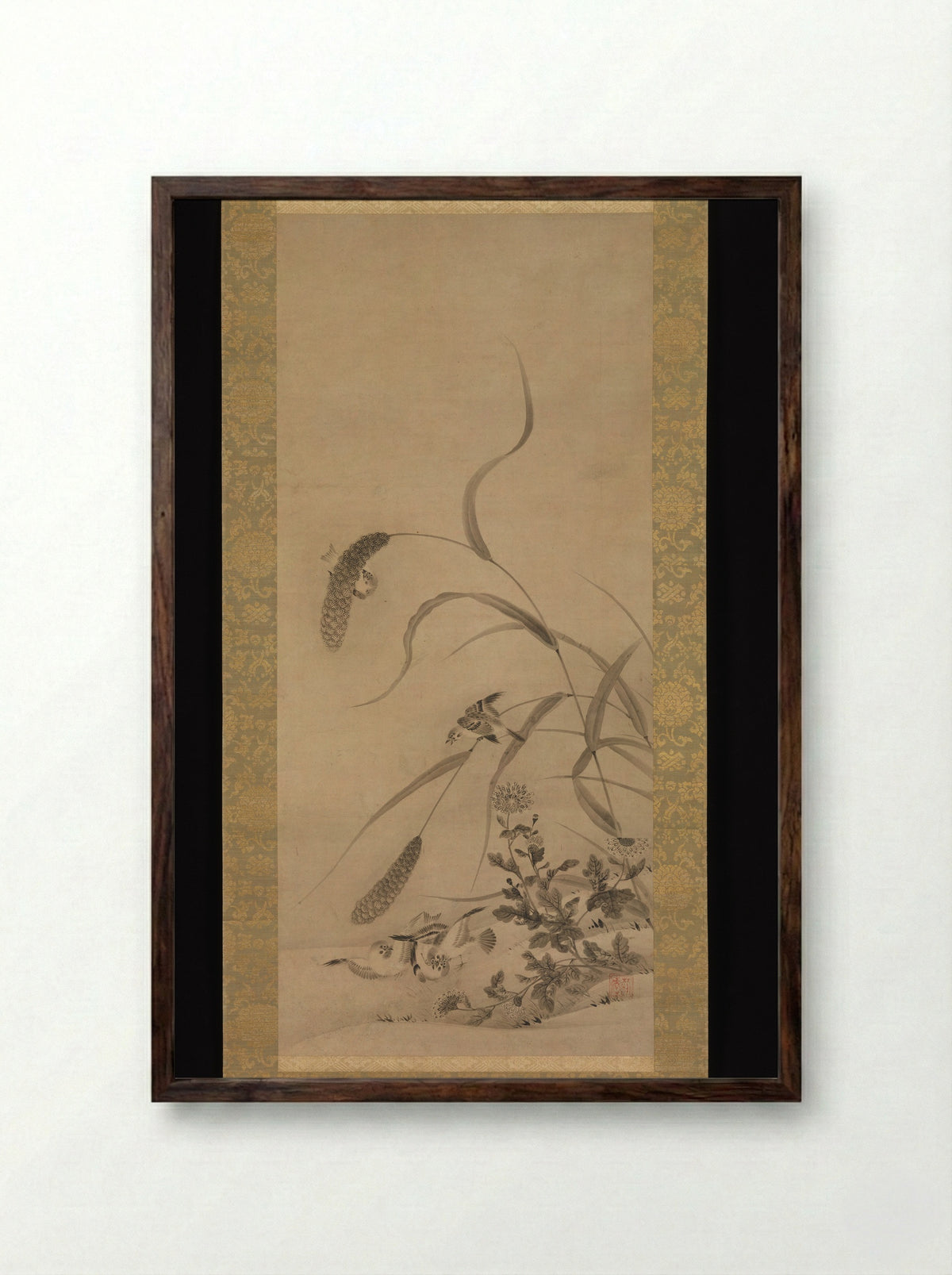 Millet and Sparrows - Geiai - Framed Print Dark Wood