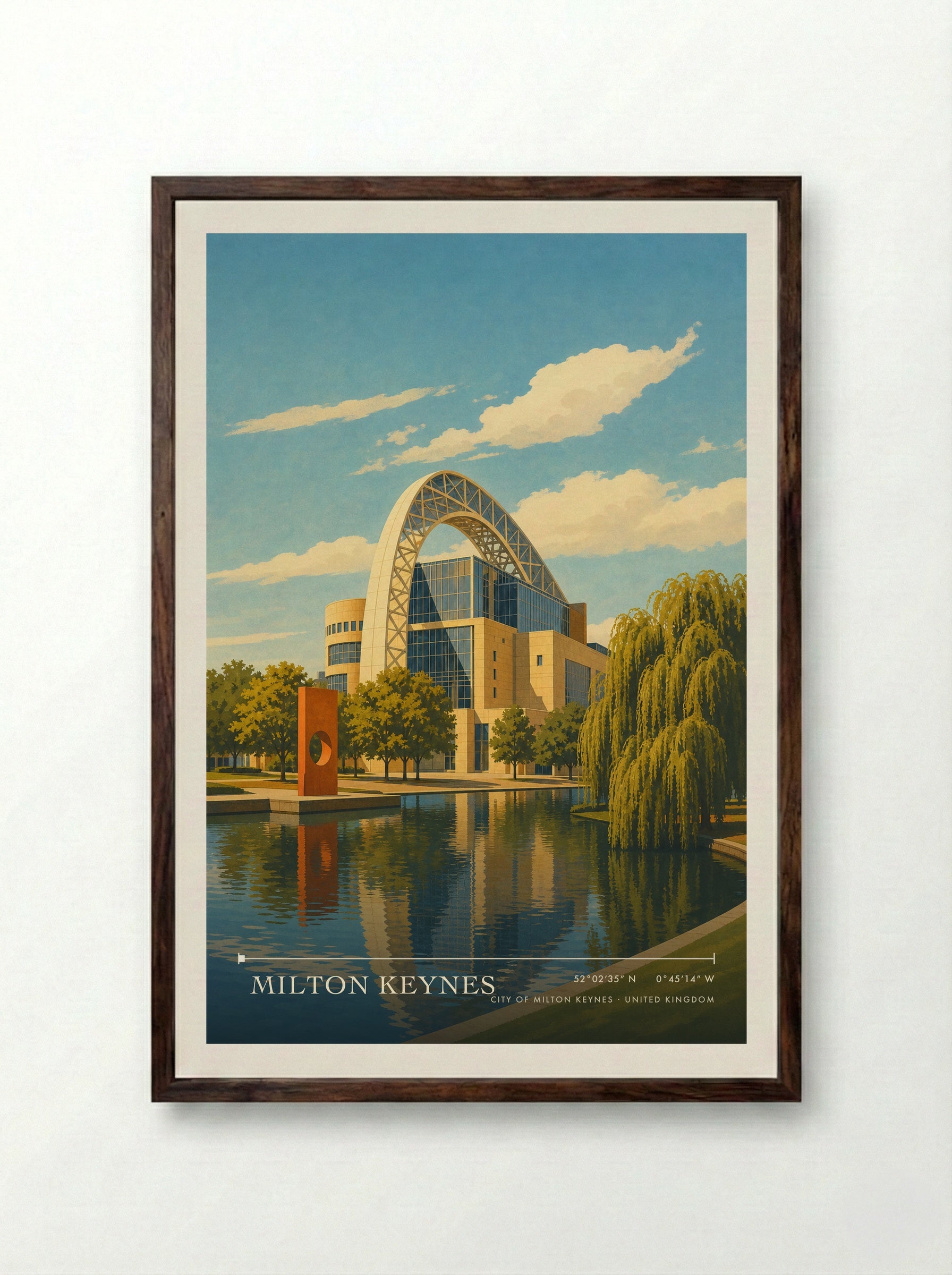 Milton Keynes City of Milton Keynes United Kingdom Travel Poster - Framed Print Dark Wood