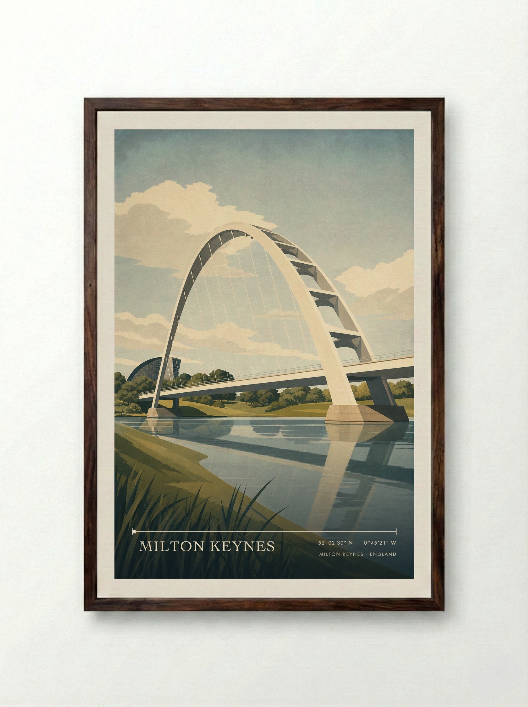 Milton Keynes England Travel Poster - Framed Print Dark Wood