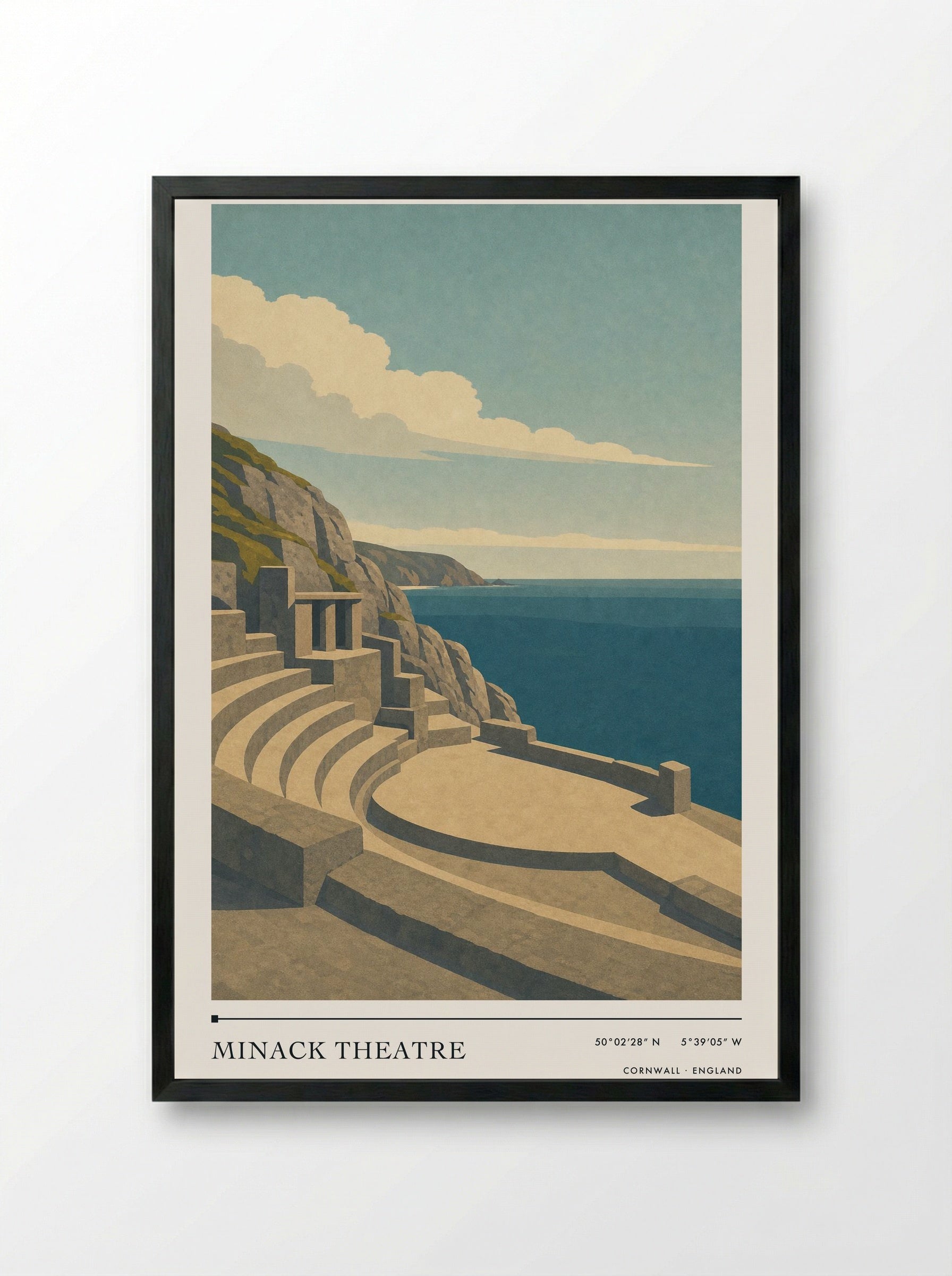 Minack Theatre Travel Poster Artwork - Framed Print Black