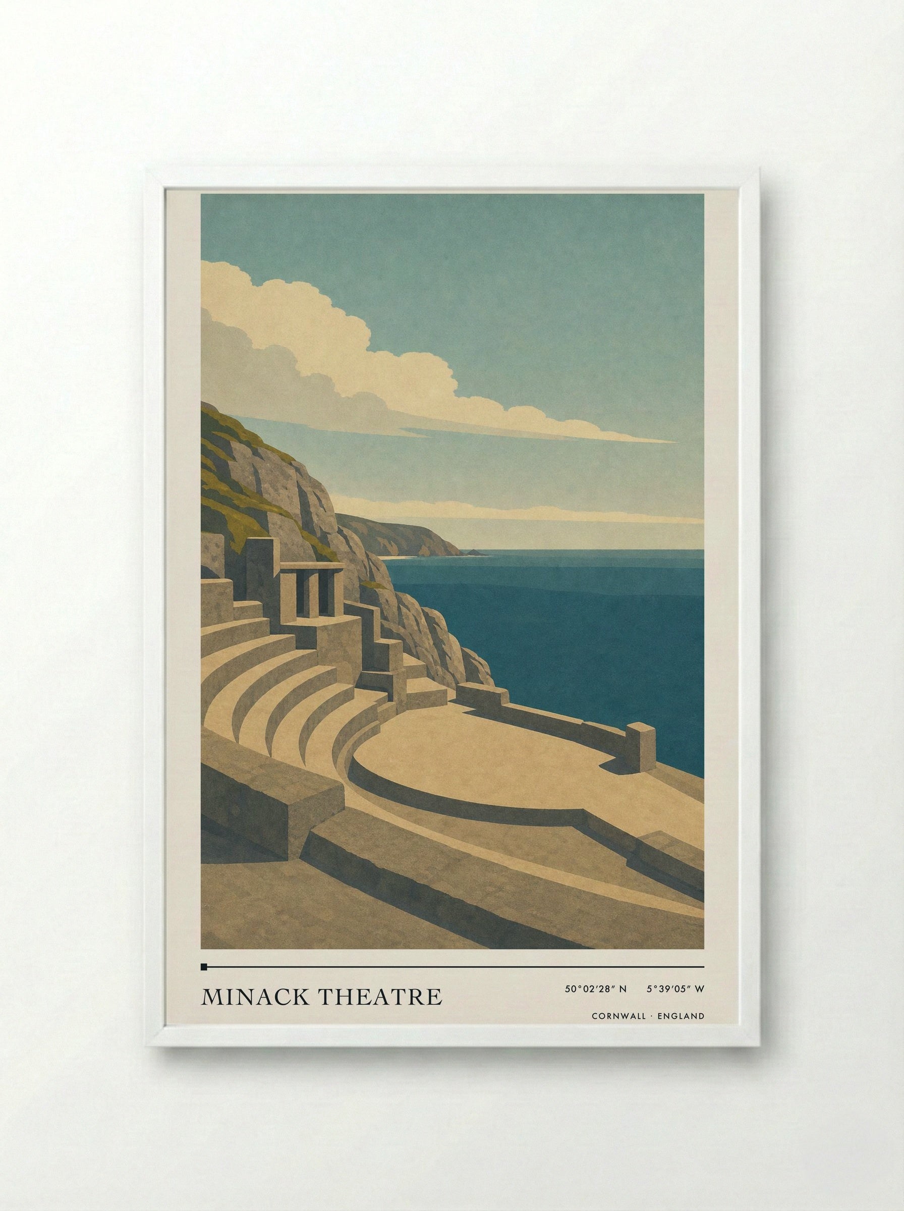 Minack Theatre Travel Poster Artwork - Framed Print White