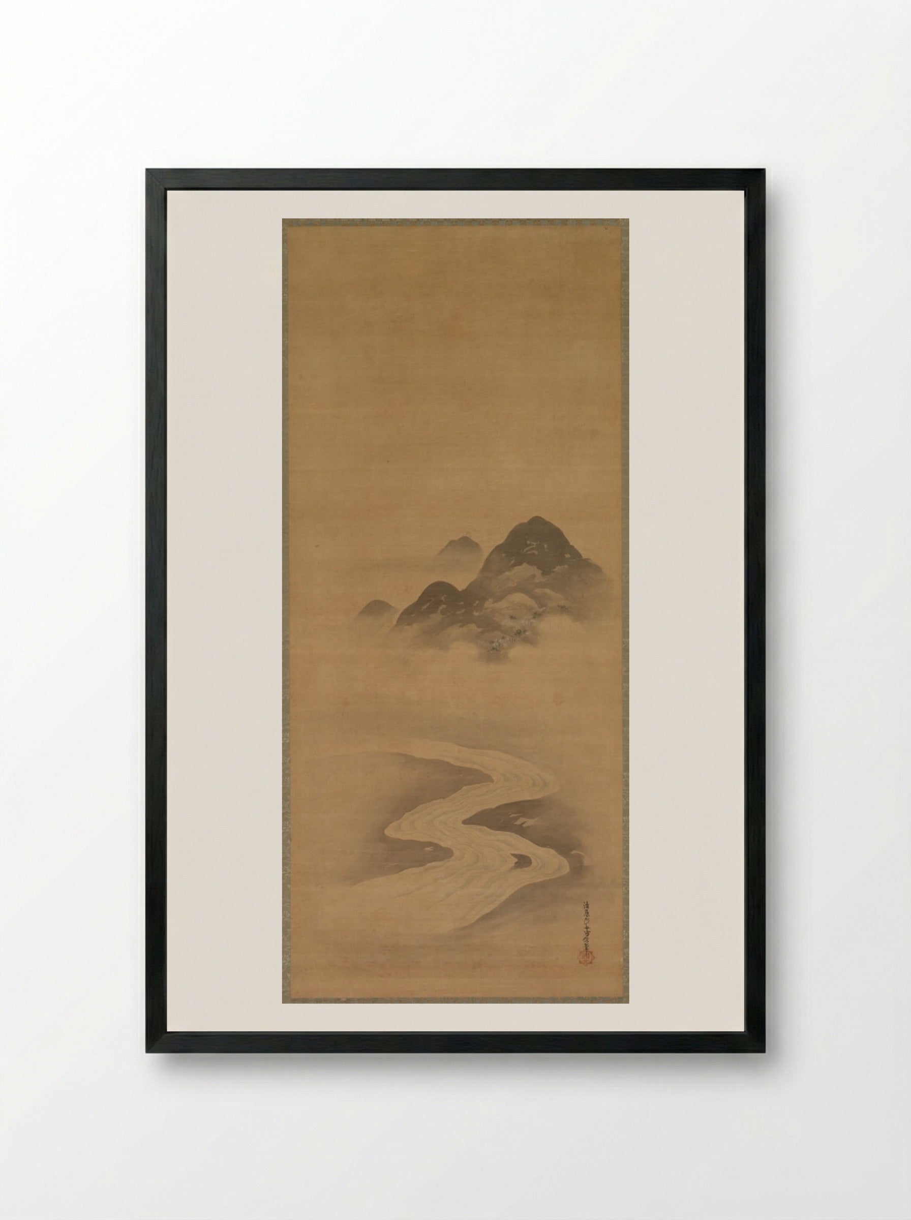 Minamoto no Nakakuni Visits Lady Kogō - Kiyohara Yukinobu - Framed Print Black