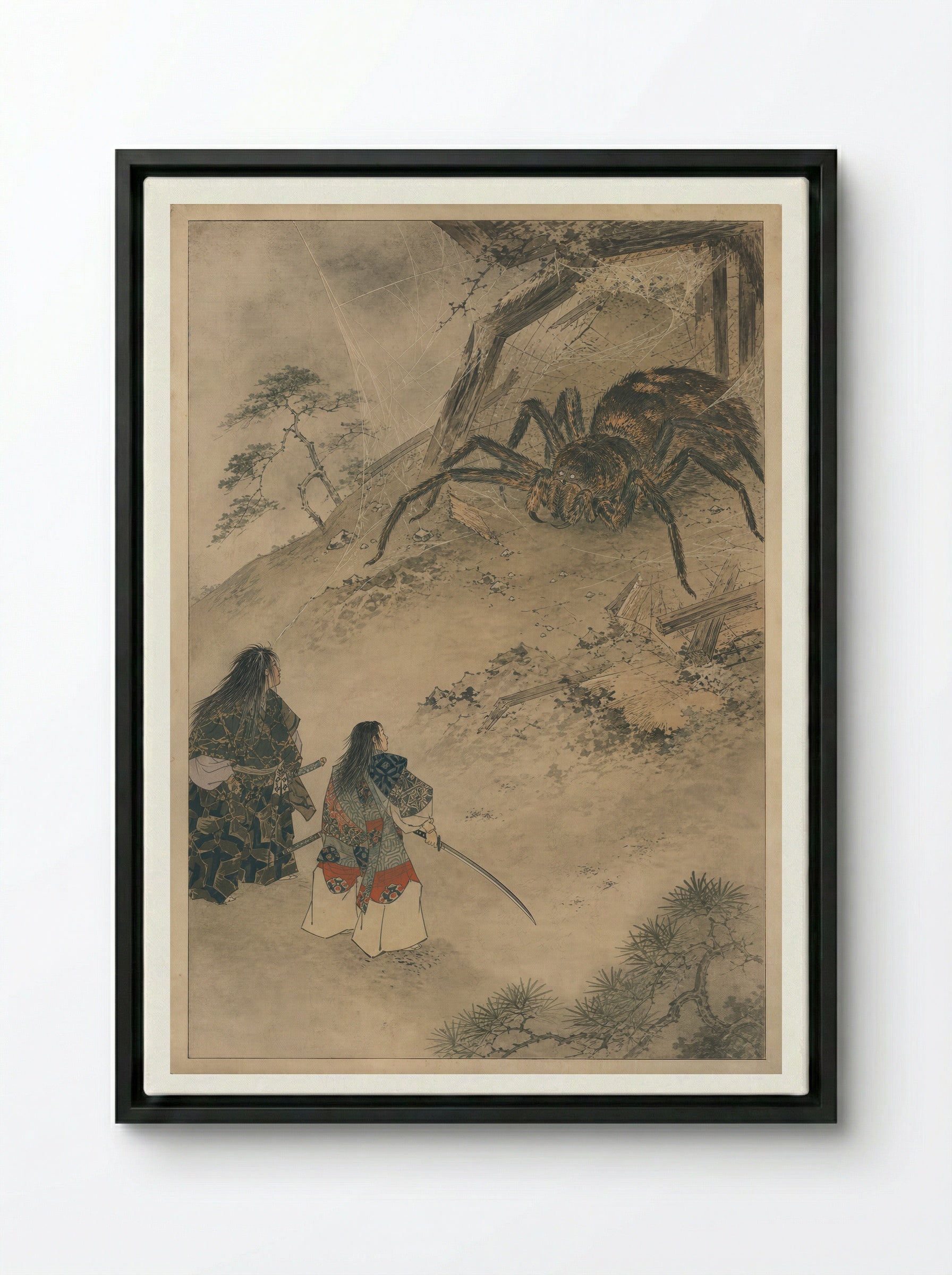 Minamoto no Yorimitsu and the Earth Spider: The Earth Spider Revealed - Framed Canvas Black