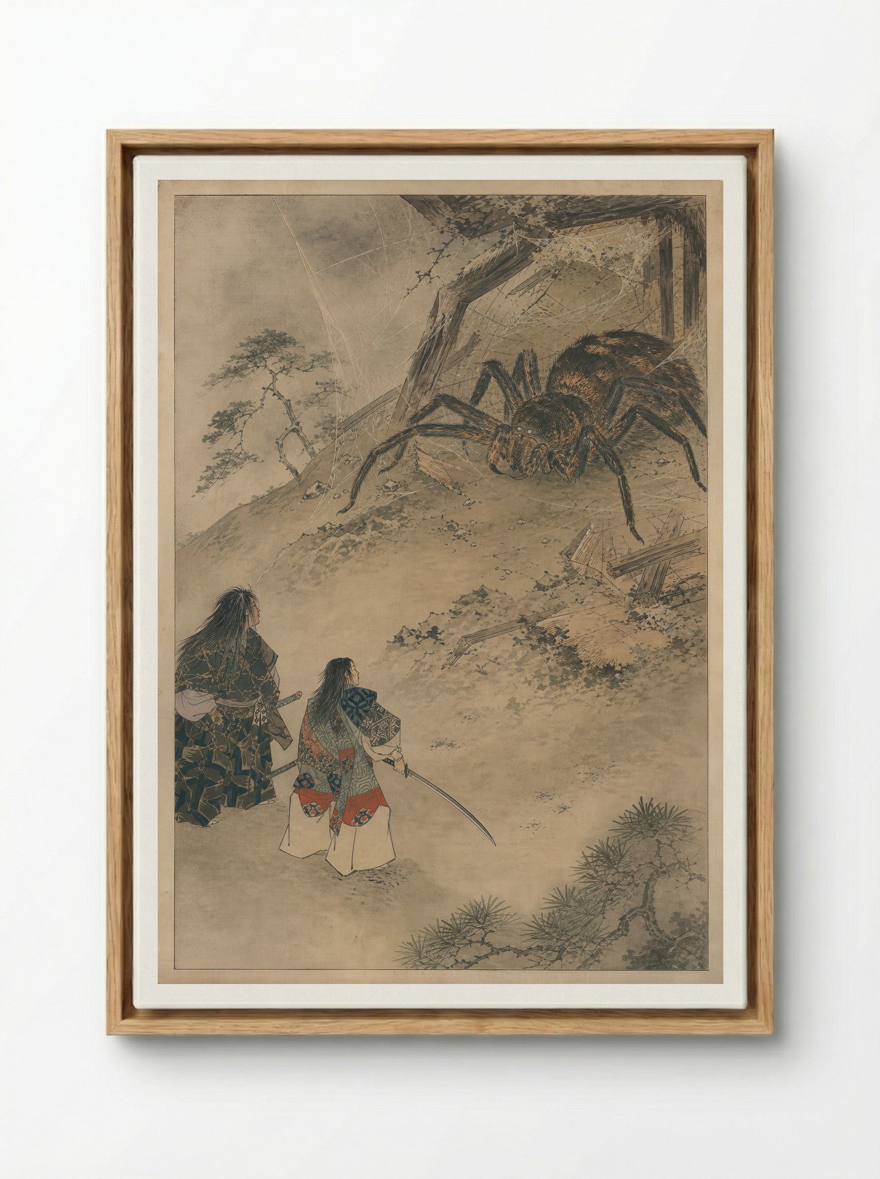Minamoto no Yorimitsu and the Earth Spider: The Earth Spider Revealed - Framed Canvas Wood