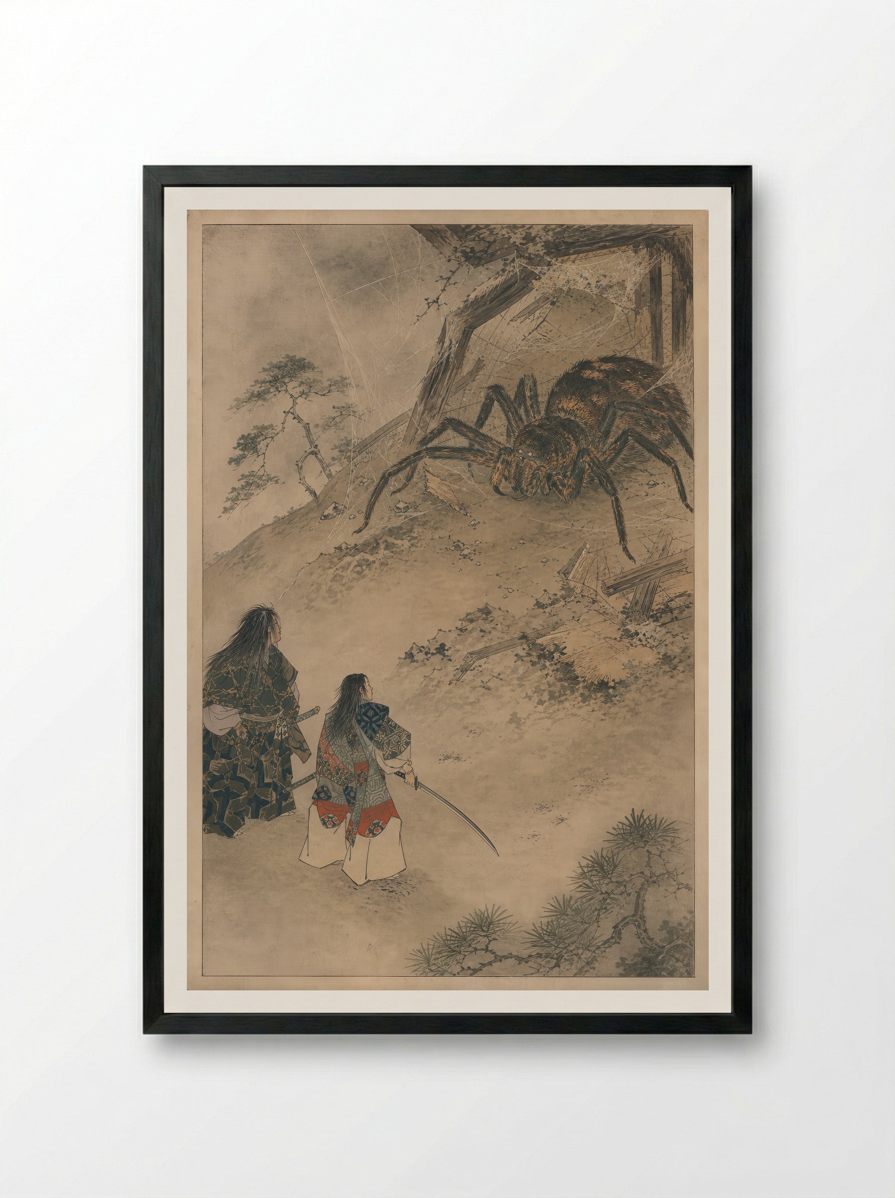 Minamoto no Yorimitsu and the Earth Spider: The Earth Spider Revealed - Framed Print Black