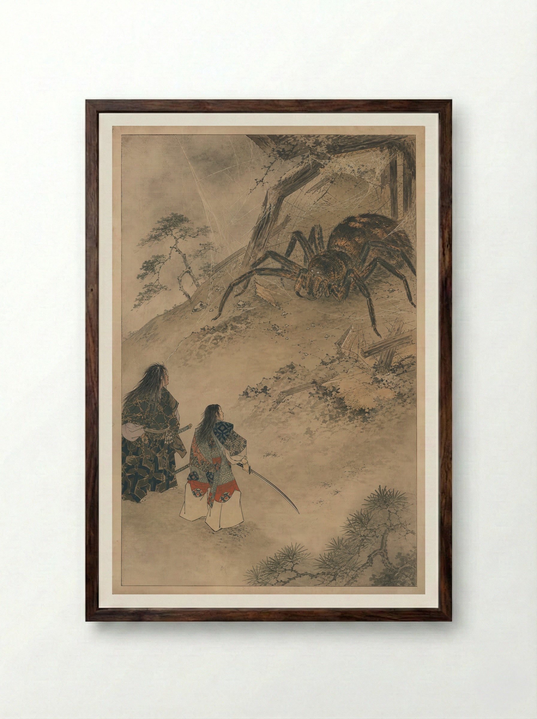Minamoto no Yorimitsu and the Earth Spider: The Earth Spider Revealed - Framed Print Dark Wood