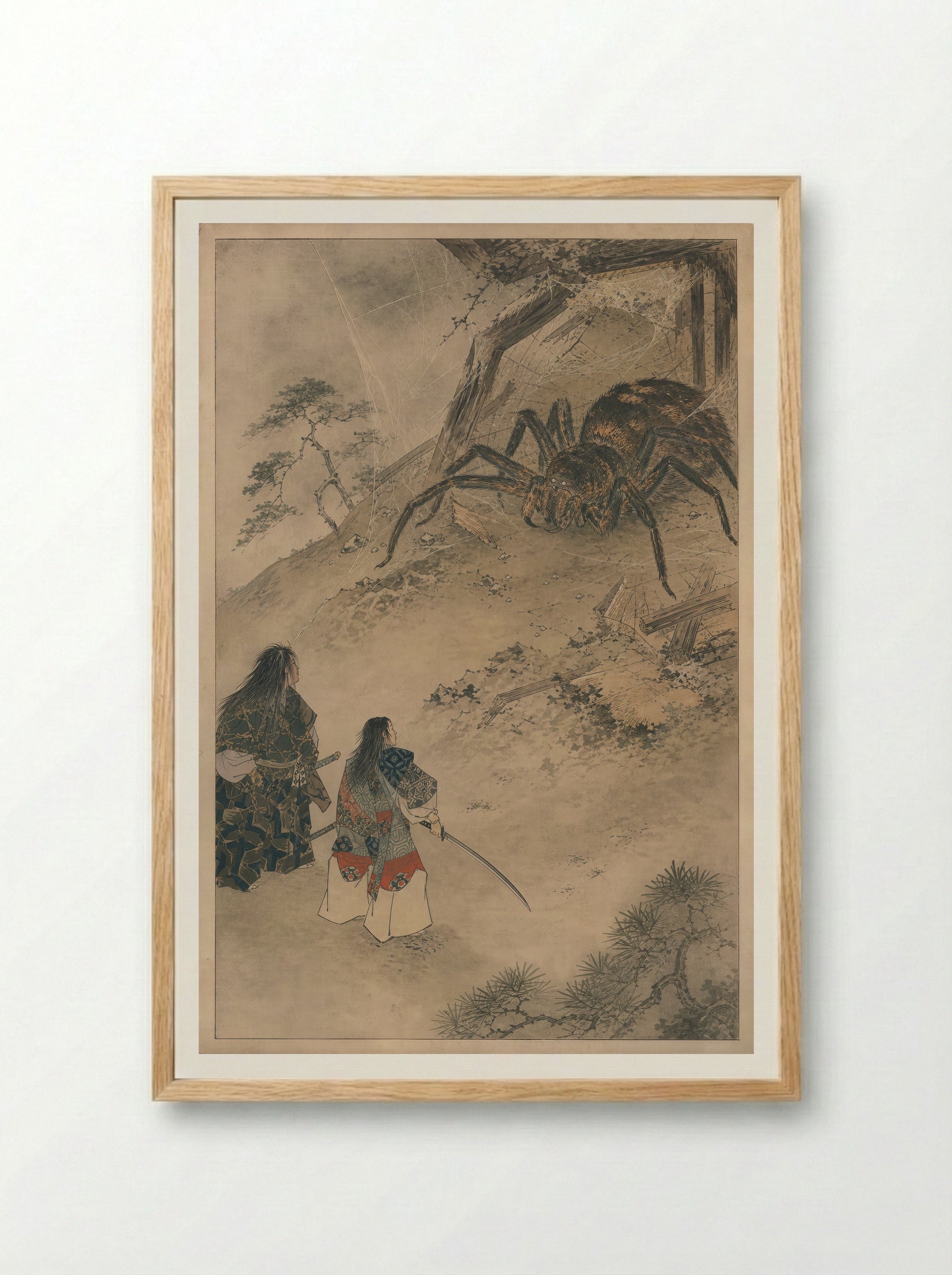 Minamoto no Yorimitsu and the Earth Spider: The Earth Spider Revealed - Framed Print Wood
