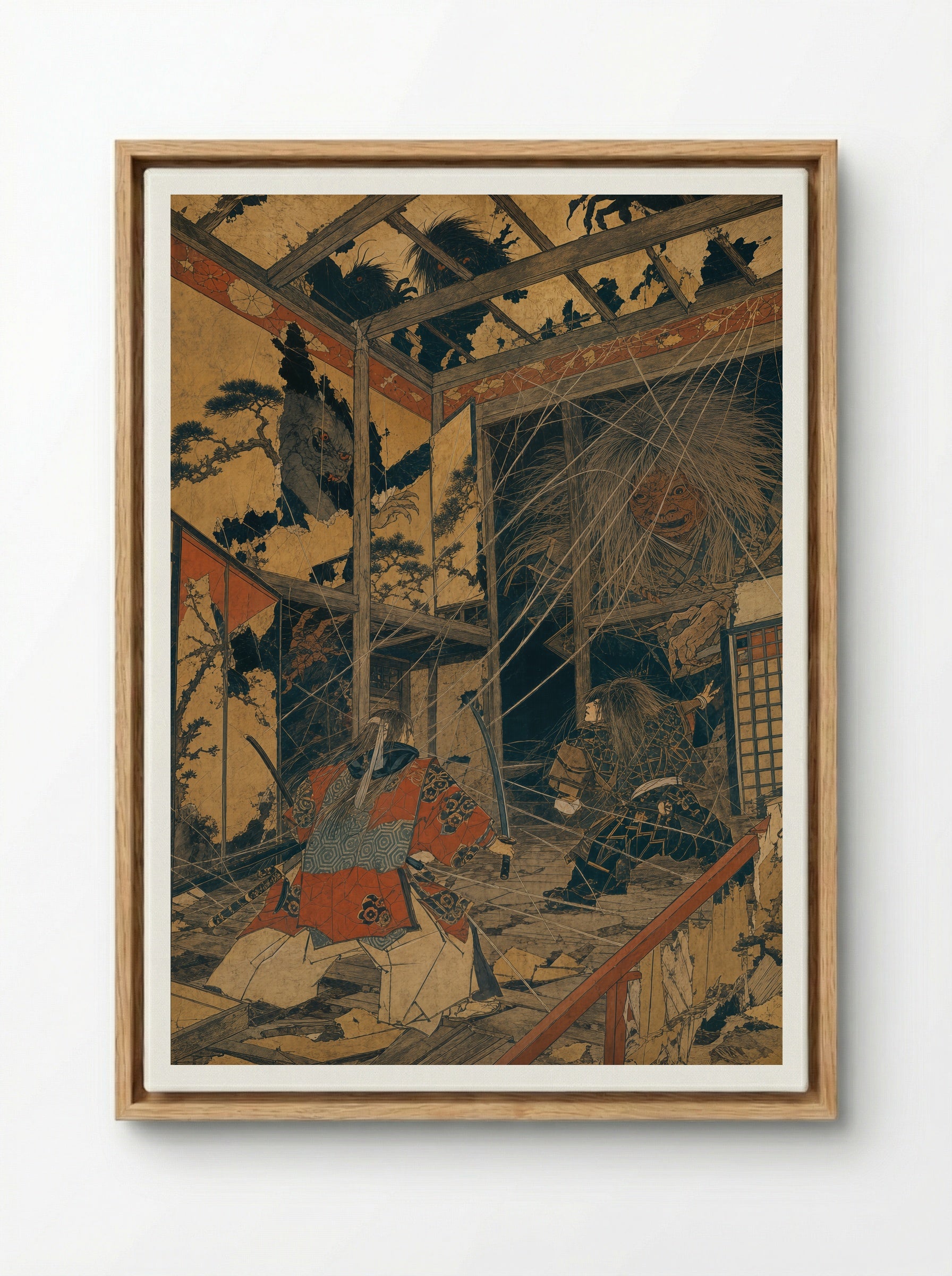 Minamoto no Yorimitsu and the Earth Spider: The House of Many Forms - Framed Canvas Wood