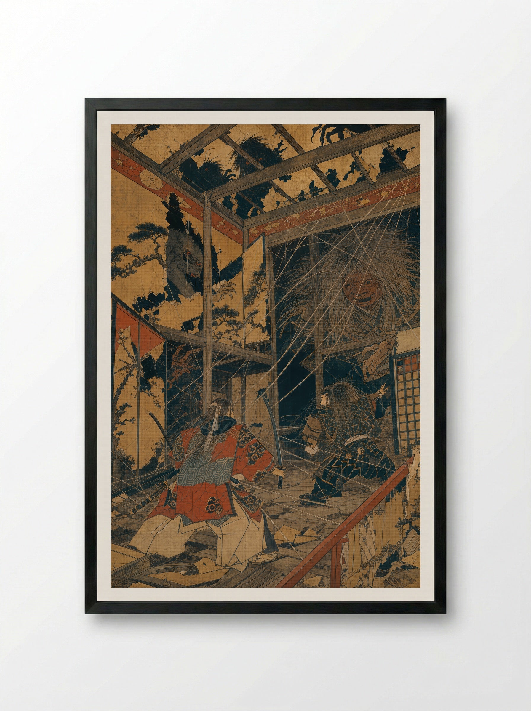 Minamoto no Yorimitsu and the Earth Spider: The House of Many Forms - Framed Print Black