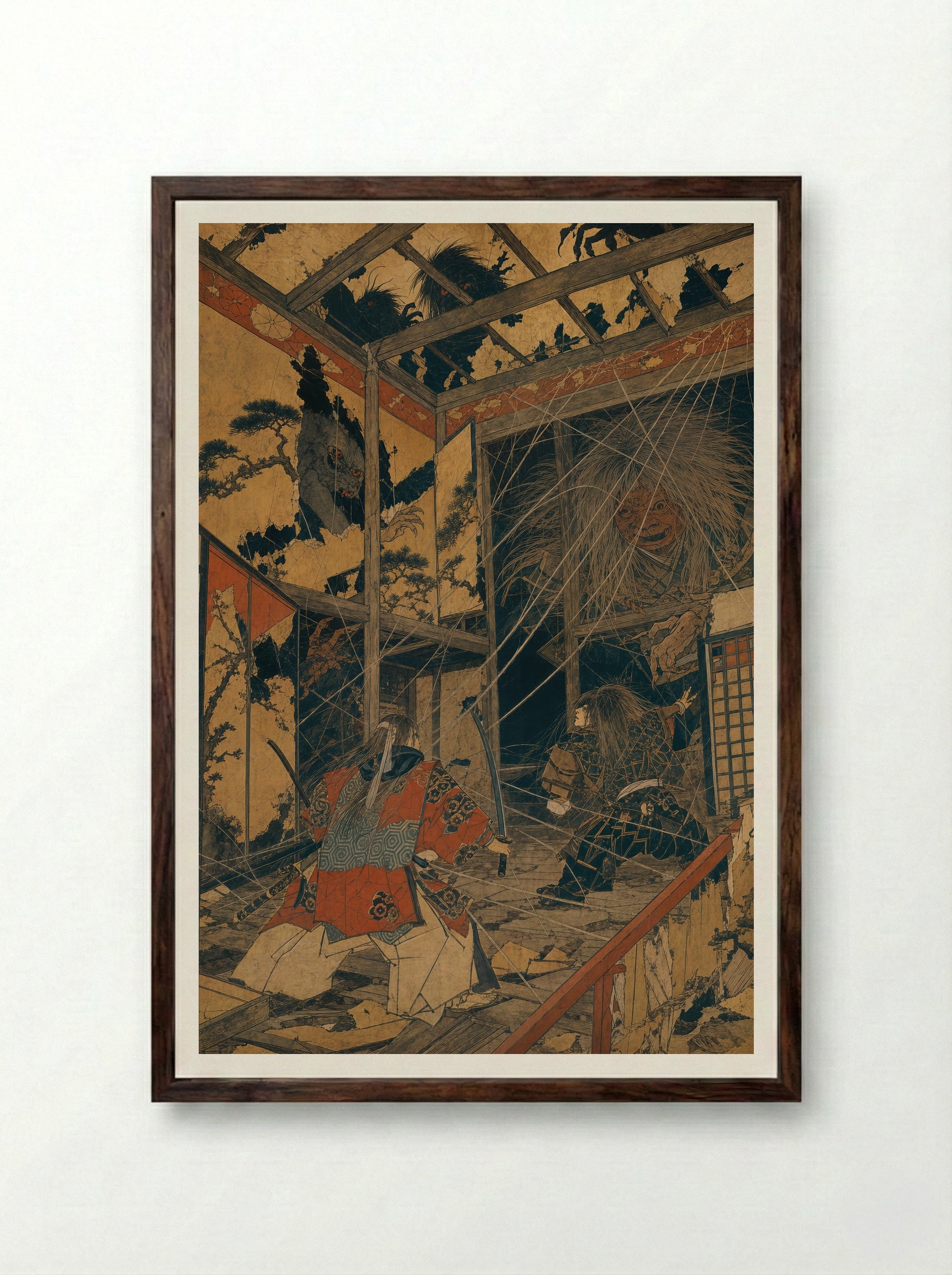 Minamoto no Yorimitsu and the Earth Spider: The House of Many Forms - Framed Print Dark Wood