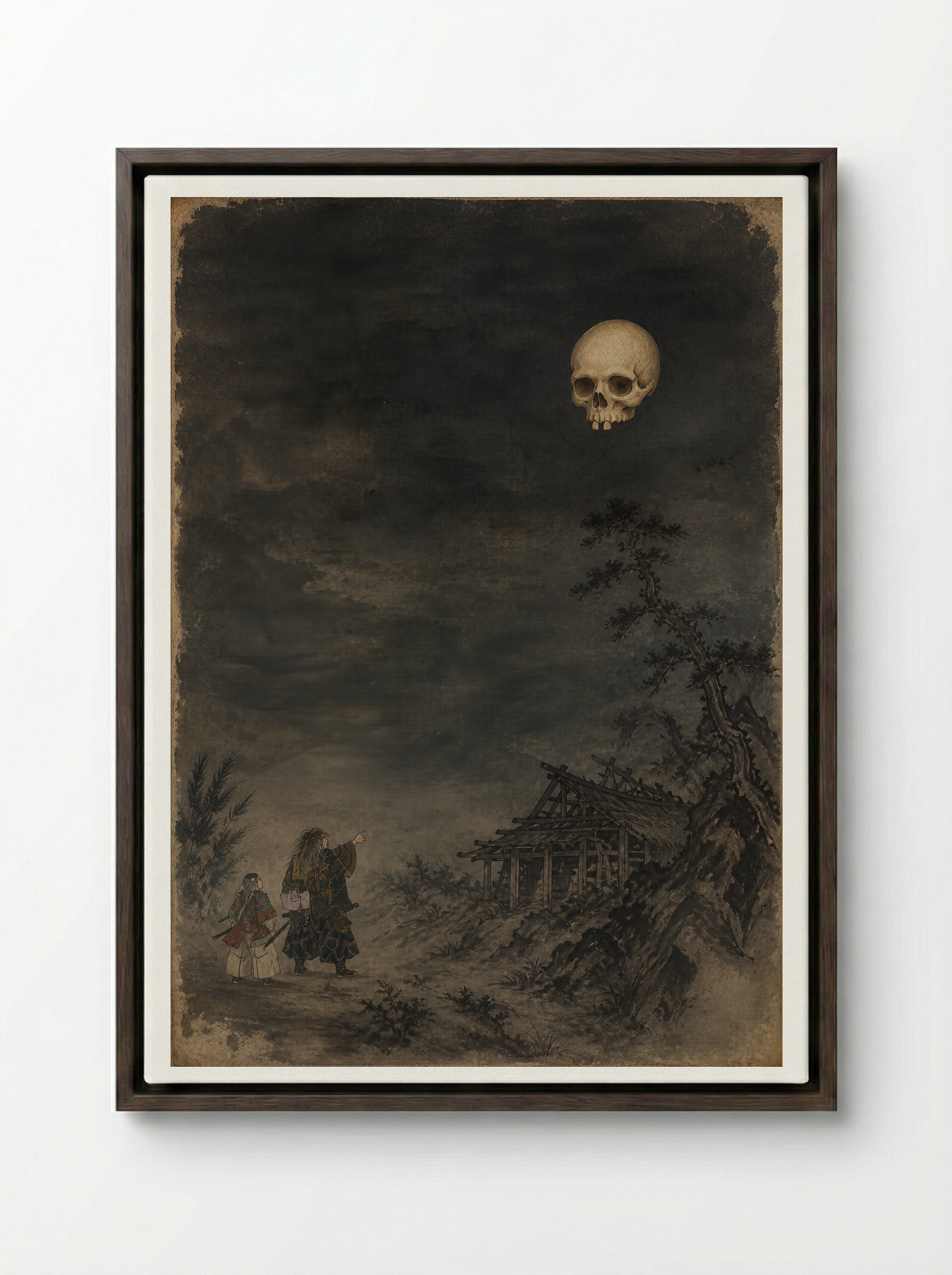 Minamoto no Yorimitsu and the Earth Spider: The Skull Above Kaguraoka - Framed Canvas Dark Wood