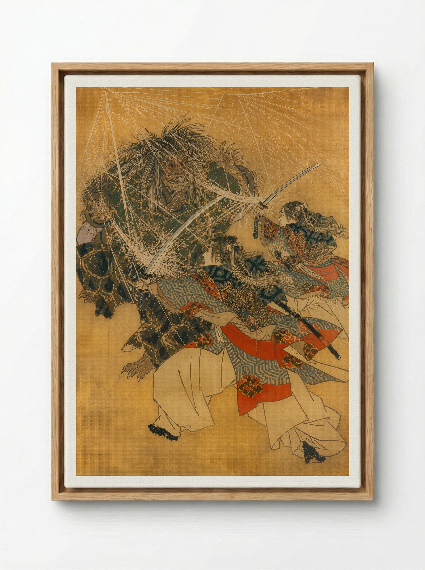 Minamoto no Yorimitsu and the Earth Spider: The Sword Through the Web - Framed Canvas Wood