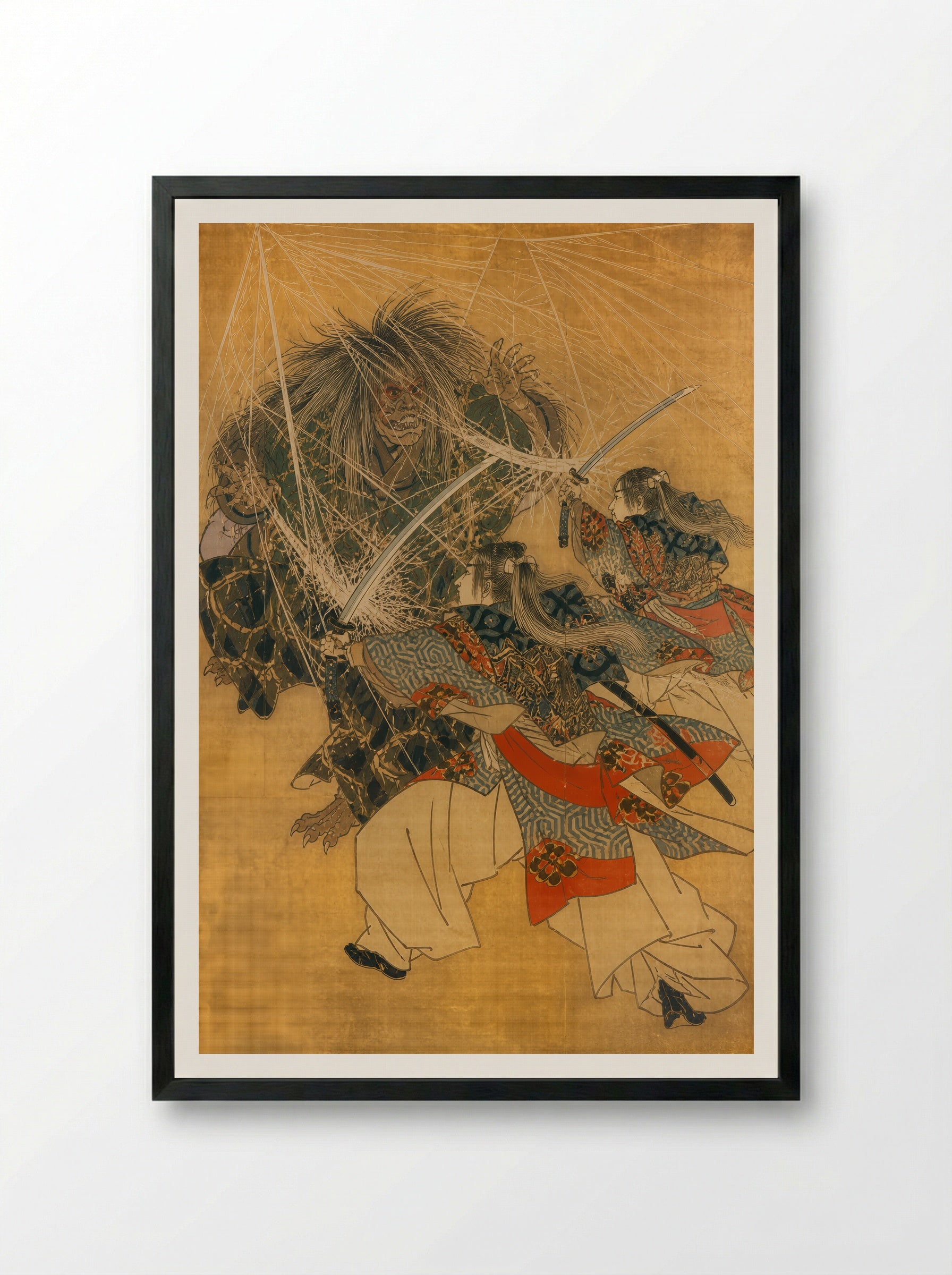 Minamoto no Yorimitsu and the Earth Spider: The Sword Through the Web - Framed Print Black
