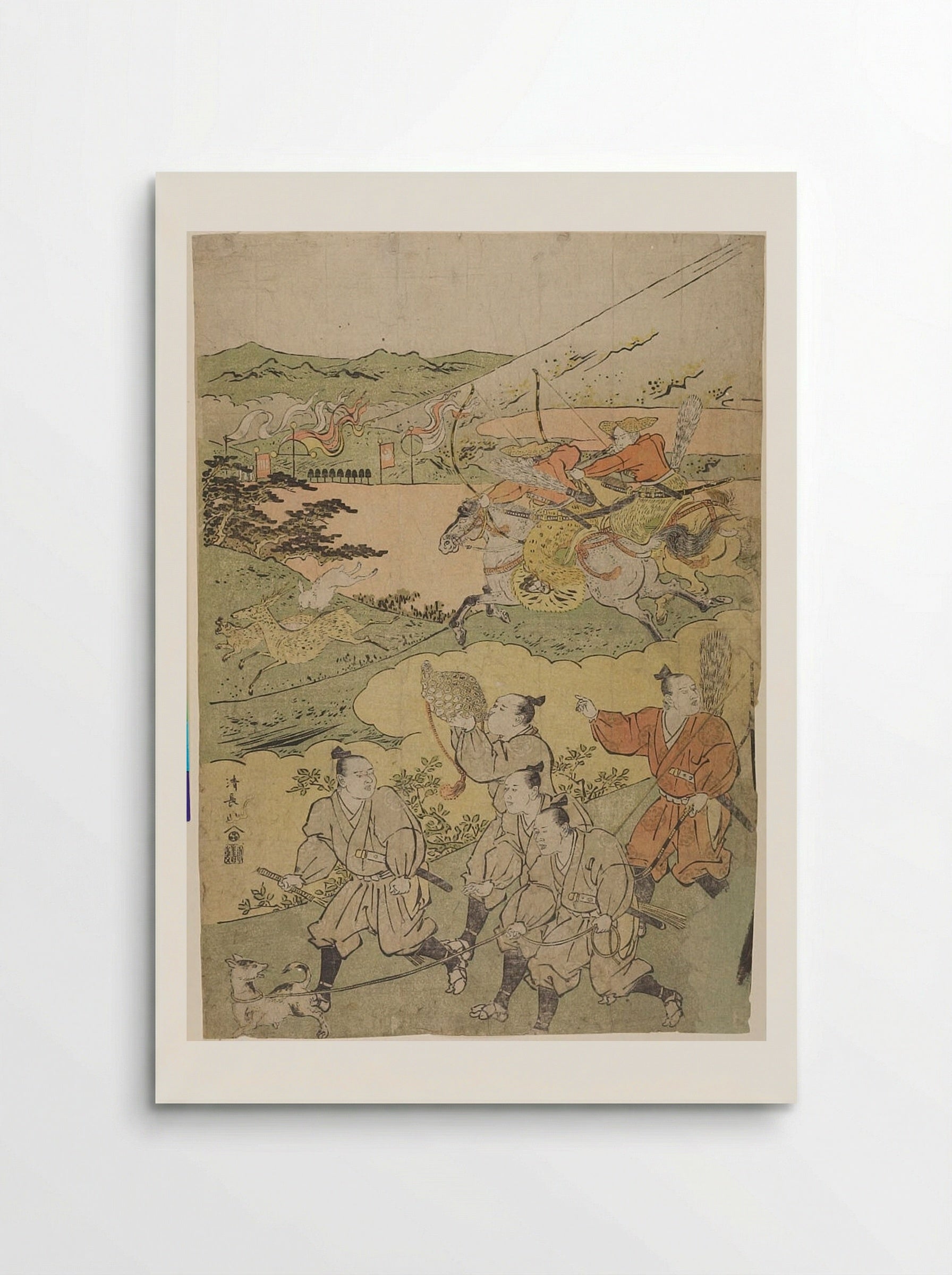Minamoto no Yoritomo Hunting at the Foot of Mount Fuji (left half of a diptych) - Torii Kiyonaga - Poster