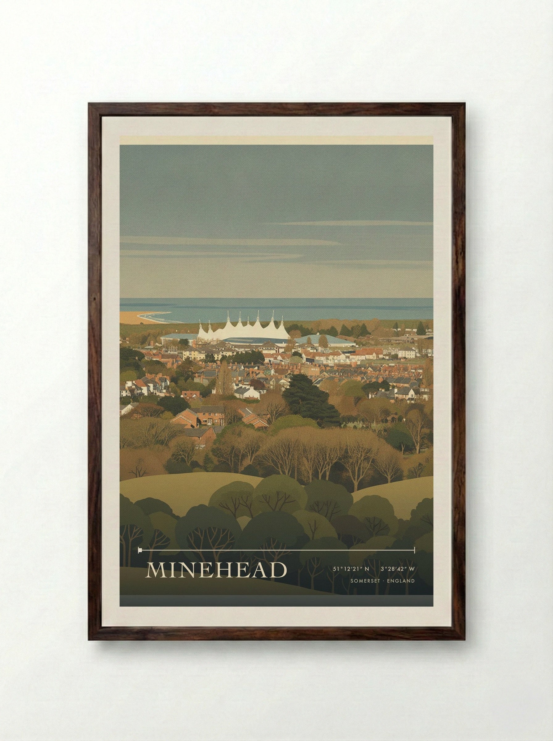 Minehead Somerset England Travel Poster - Framed Print Dark Wood