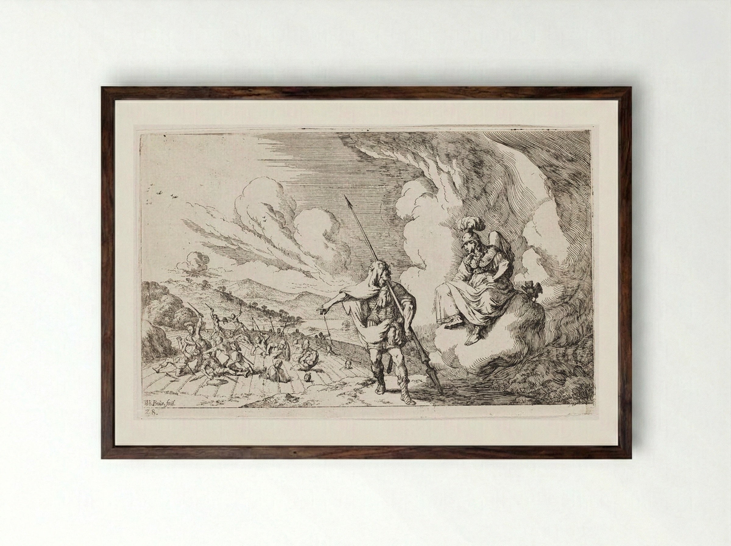 Minerva Commands Echion to Make Peace With His Brothers as Cadmus Watches - Johann Wilhelm Baur - Framed Print Dark Wood
