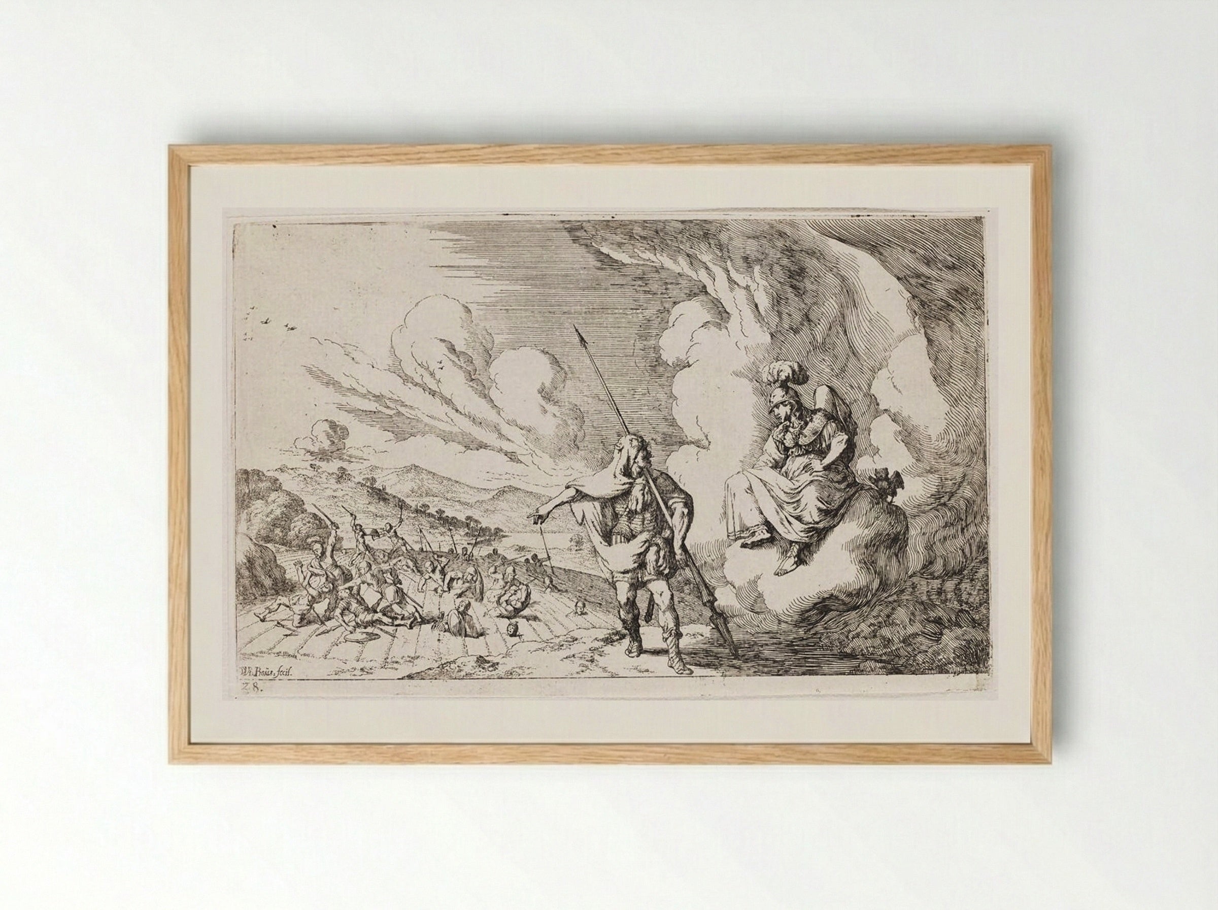 Minerva Commands Echion to Make Peace With His Brothers as Cadmus Watches - Johann Wilhelm Baur - Framed Print Wood