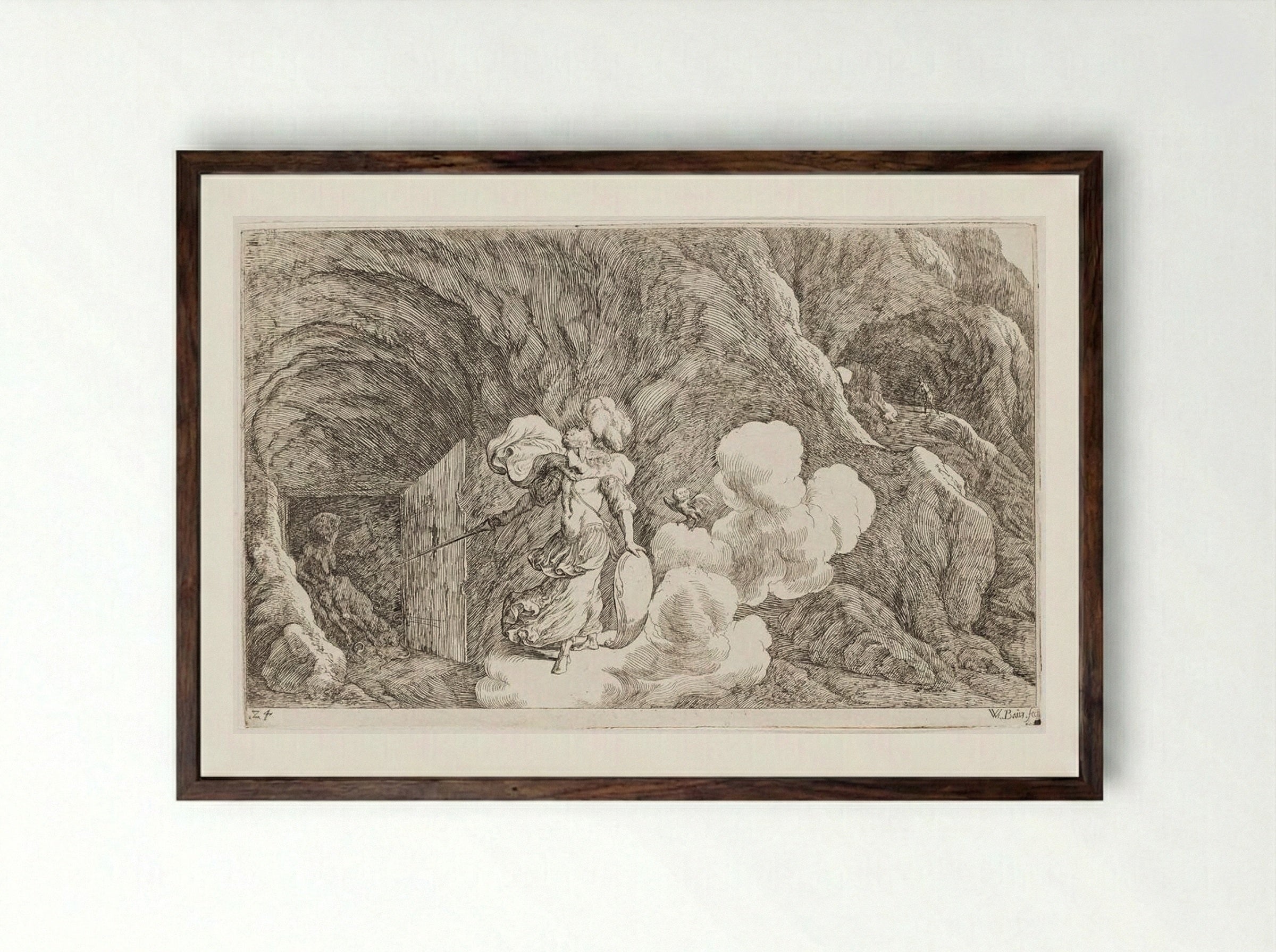 Minerva Commands Envy to Torment Aglauros - Johann Wilhelm Baur - Framed Print Dark Wood