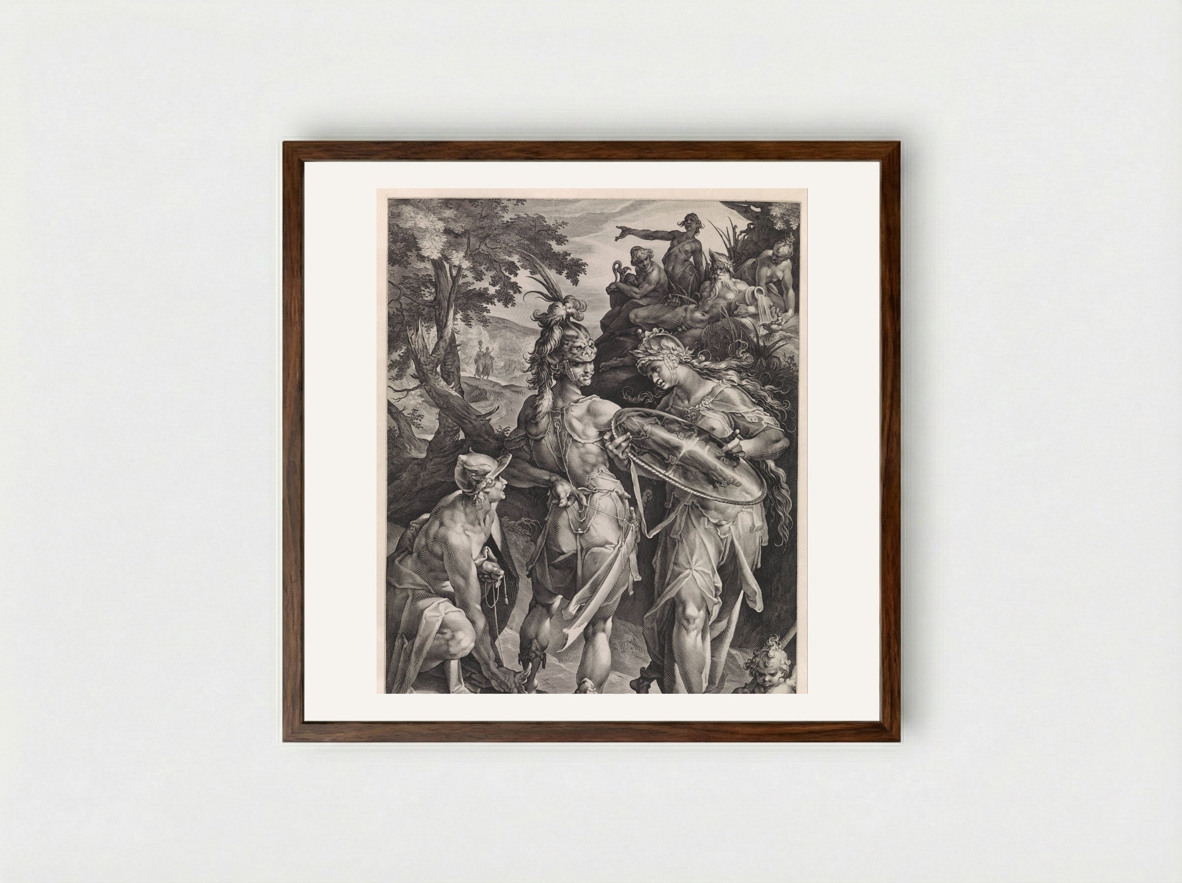 Minerva and Mercury Arming Perseus - Jan Harmensz. Muller - Framed Print Dark Wood