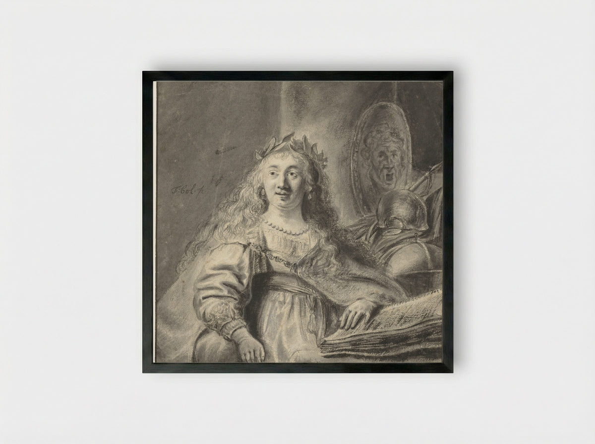 Minerva in her Study - Ferdinand Bol - Framed Print Black