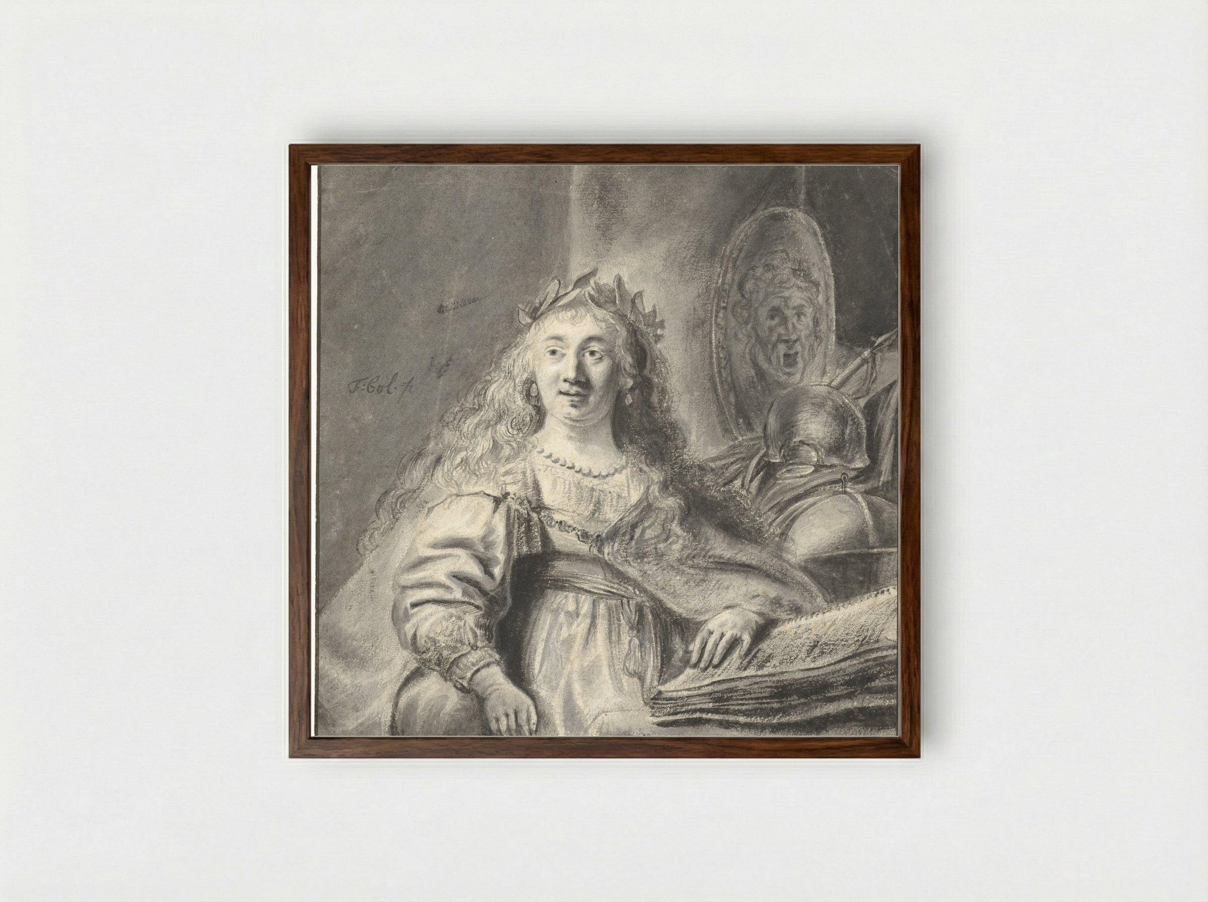 Minerva in her Study - Ferdinand Bol - Framed Print Dark Wood