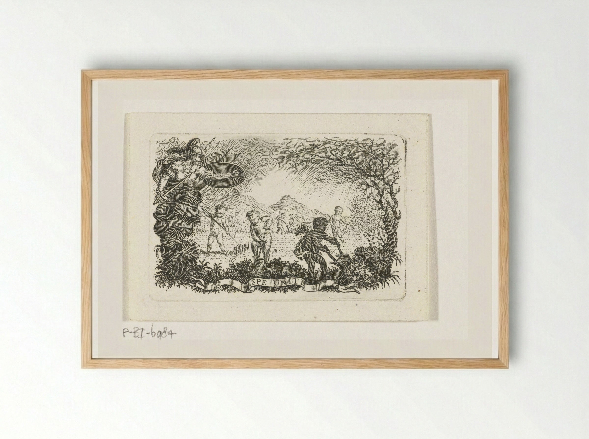 Minerva with Putti Tilling a Field - Abraham Delfos - Framed Print Wood