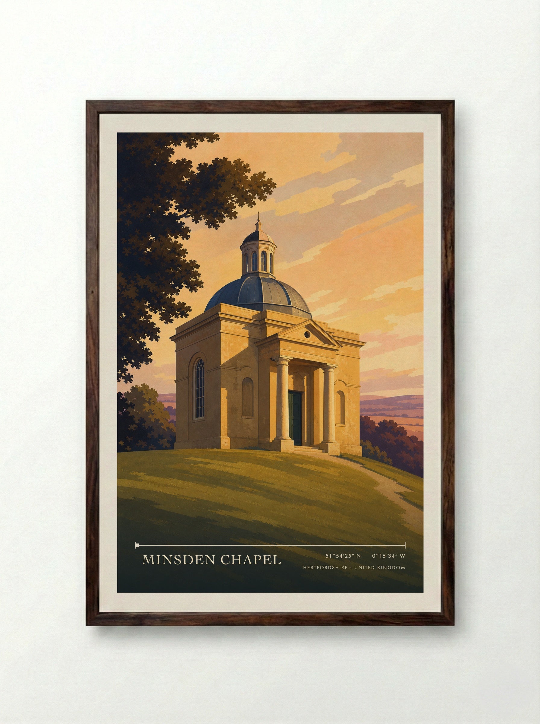 Minsden Chapel Hertfordshire United Kingdom Travel Poster - Framed Print Dark Wood
