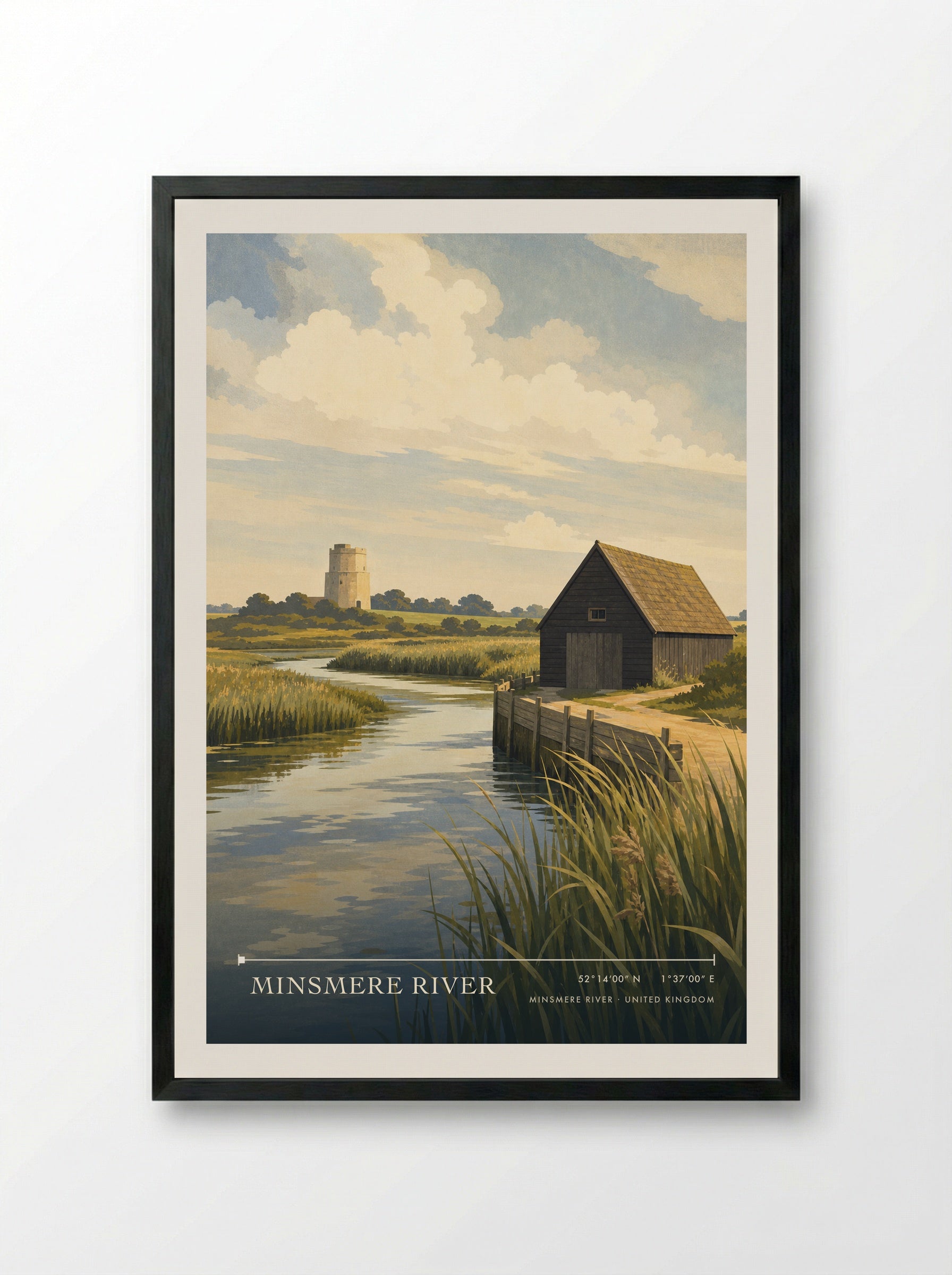 Minsmere River United Kingdom Travel Poster - Framed Print Black