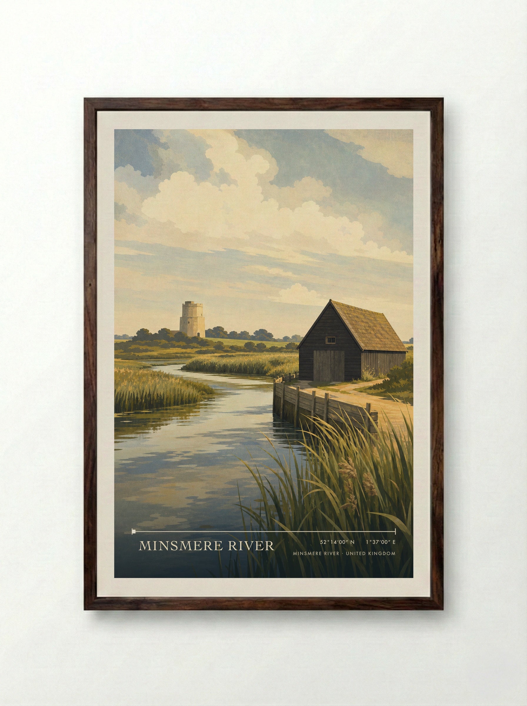 Minsmere River United Kingdom Travel Poster - Framed Print Dark Wood