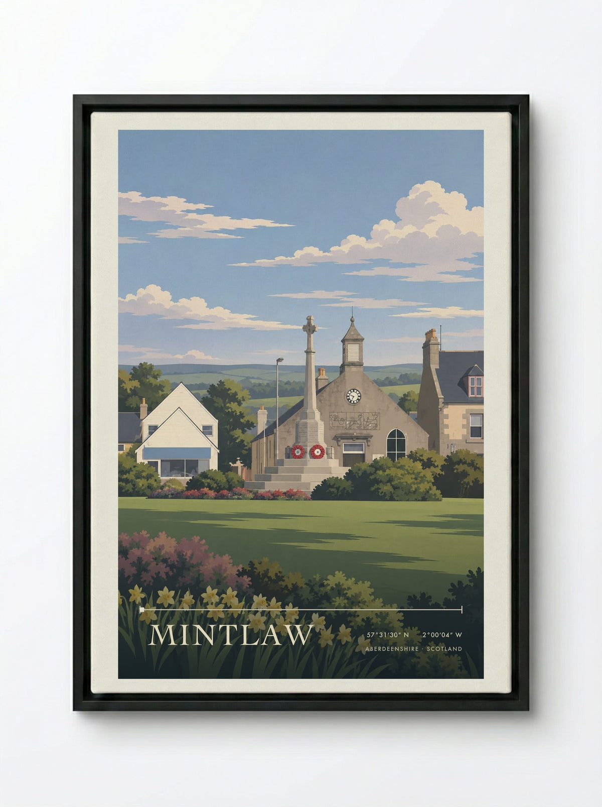 Mintlaw, Aberdeenshire | Travel Poster - Framed Canvas Black