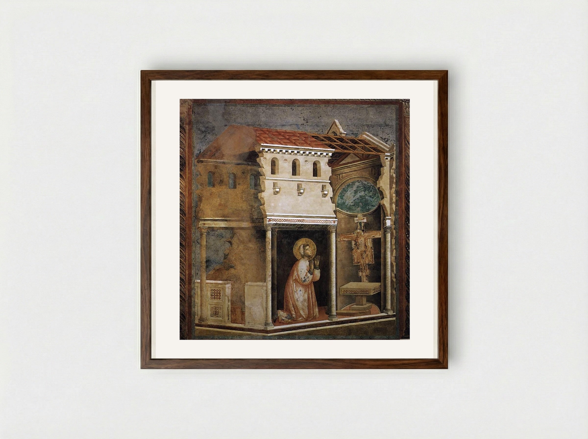 Miracle of the Crucifix - Giotto di Bondone - Framed Print Dark Wood