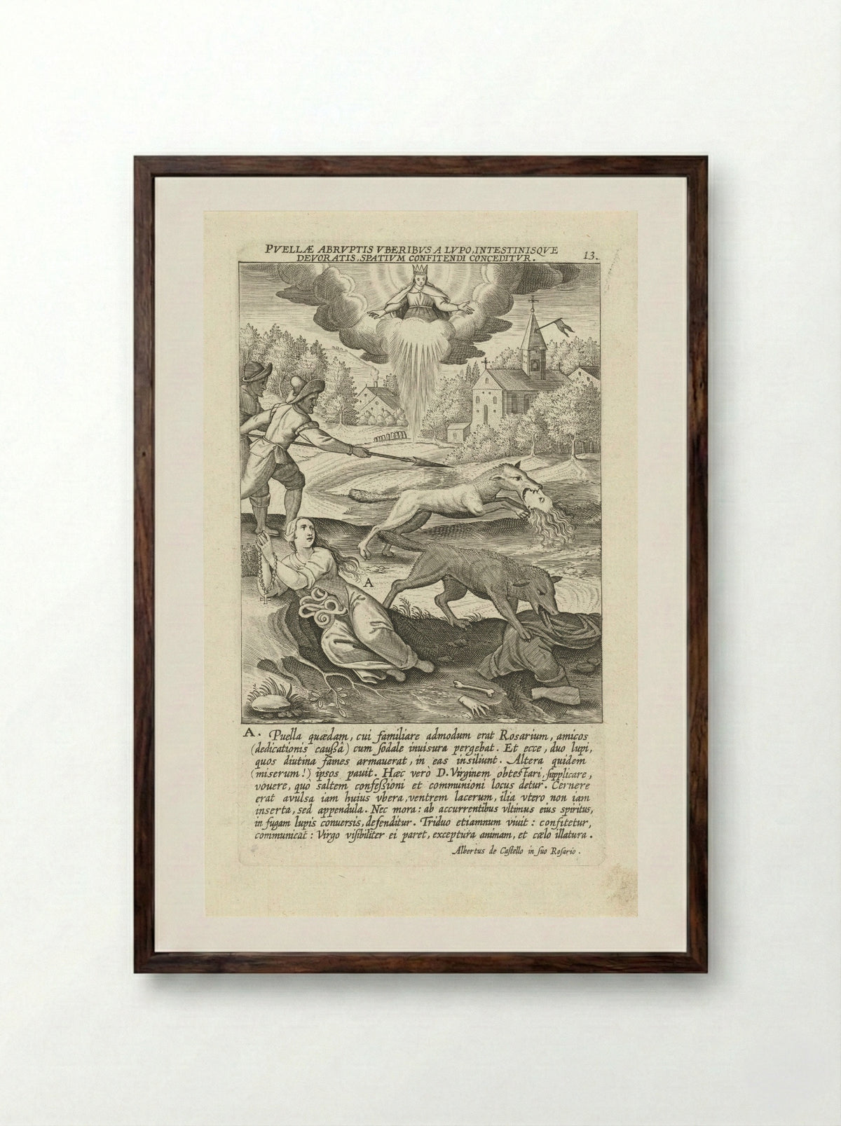 Mirakel van de redding van de wolven - Theodoor Galle - Framed Print Dark Wood