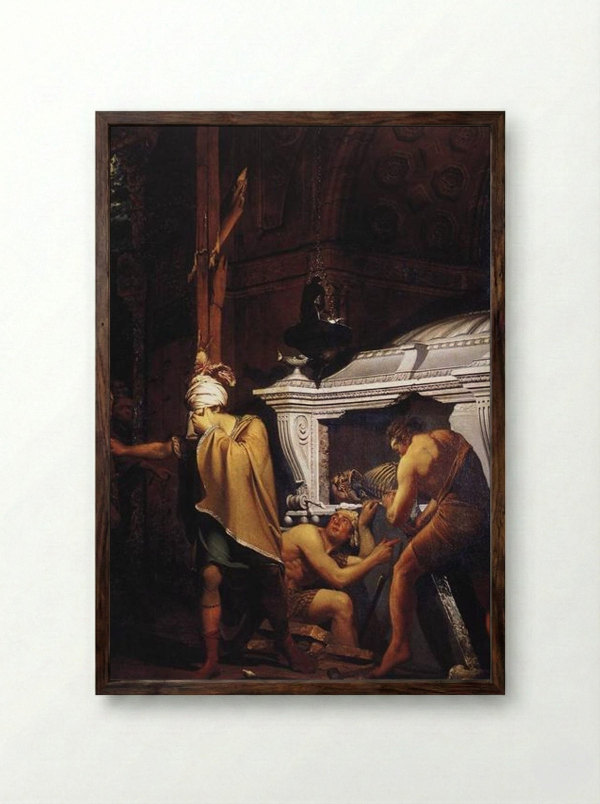 Miravan Breaking Open the Tomb of his Ancestors - Joseph Wright of Derby - Framed Print Dark Wood