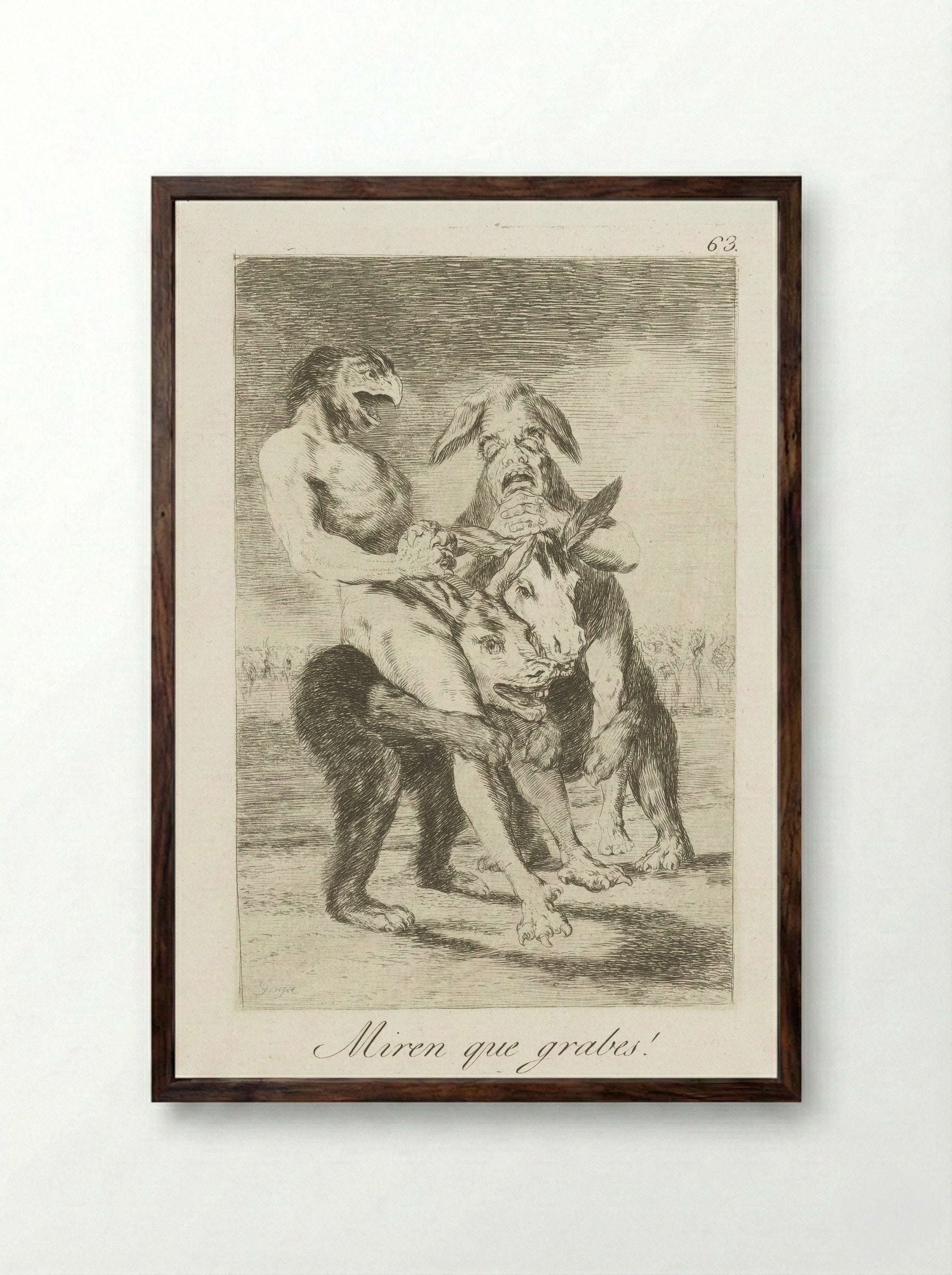 Miren que grabes! - Francisco de Goya - Framed Print Dark Wood