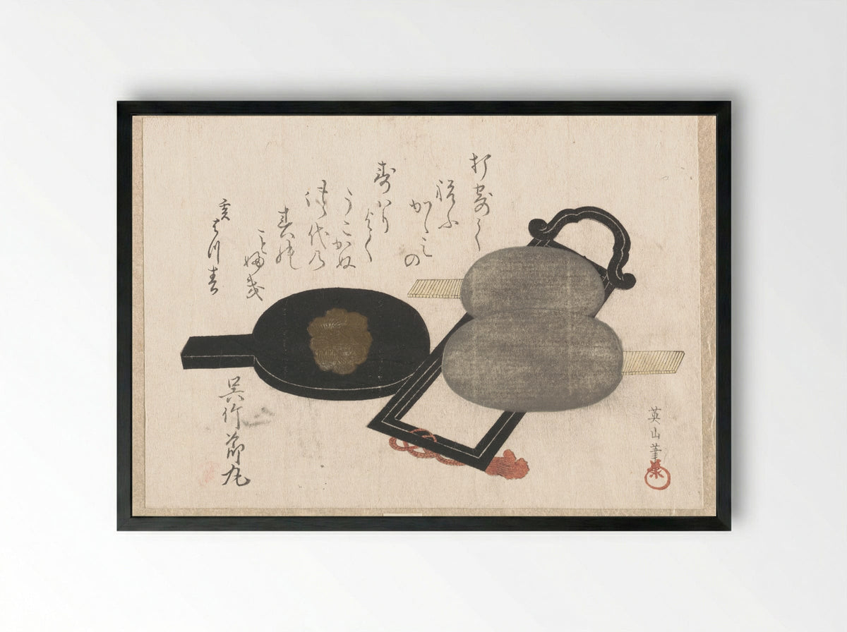 Mirror and Stand - Kikugawa Eizan - Framed Print Black