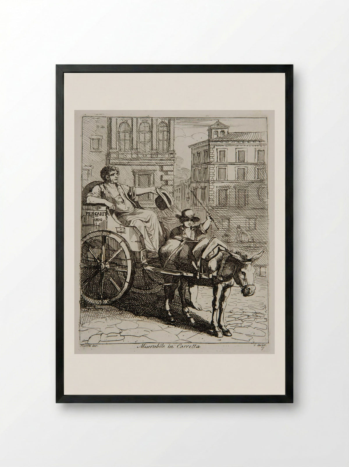 Miserabile in Carretta - Bartolomeo Pinelli - Framed Print Black