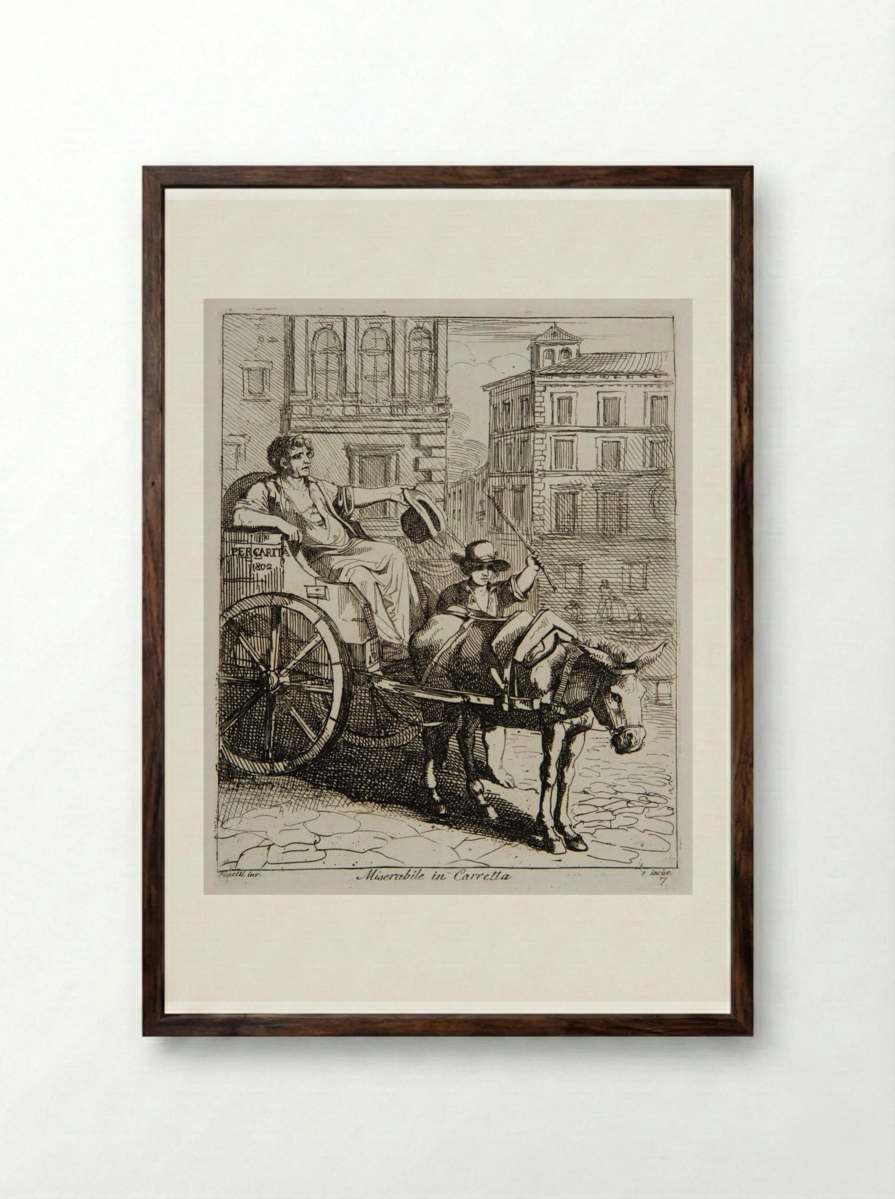 Miserabile in Carretta - Bartolomeo Pinelli - Framed Print Dark Wood