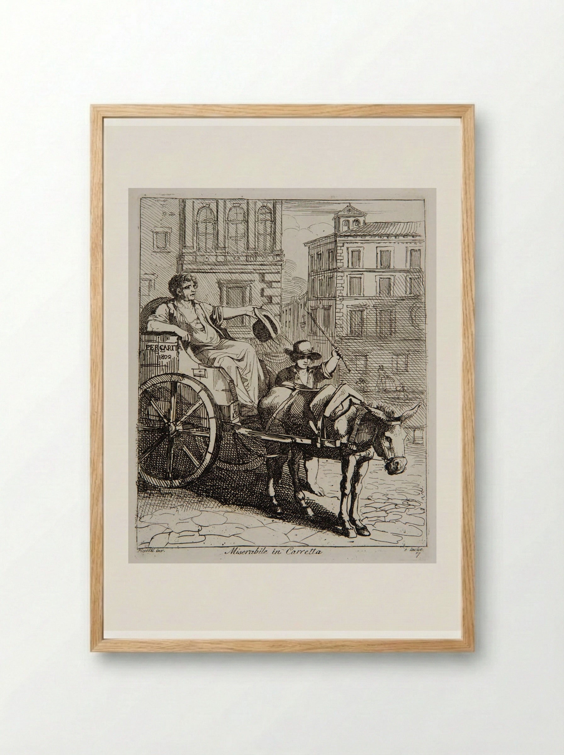 Miserabile in Carretta - Bartolomeo Pinelli - Framed Print Wood
